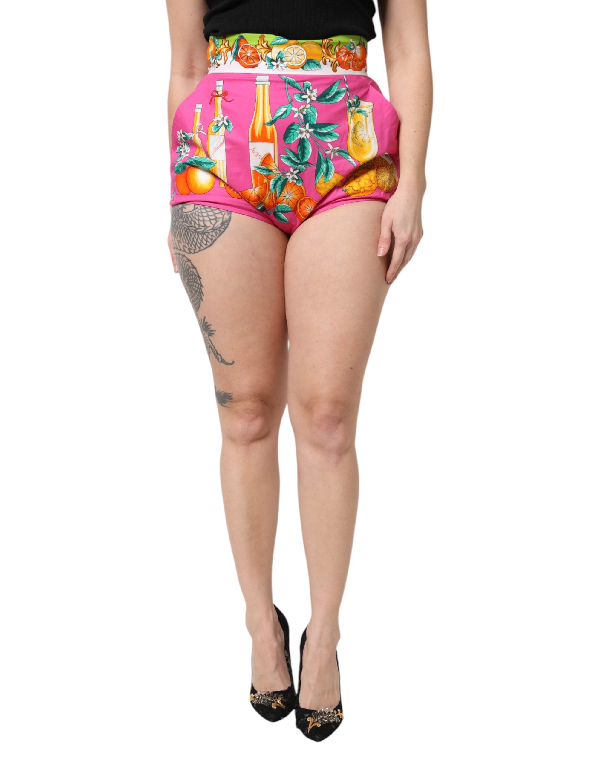 Dolce & Gabbana Pink Printed High Waist Hot Pants Women's Shorts