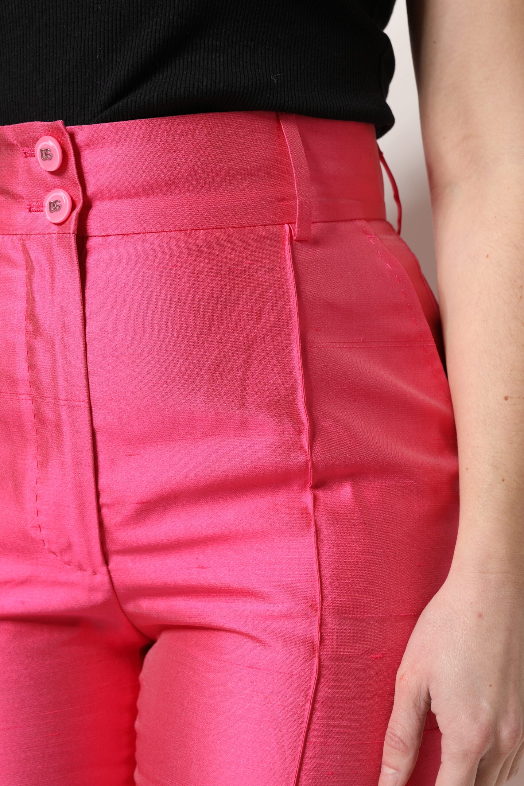 Dolce & Gabbana Pink Silk High Waist Tapered Women's Pants