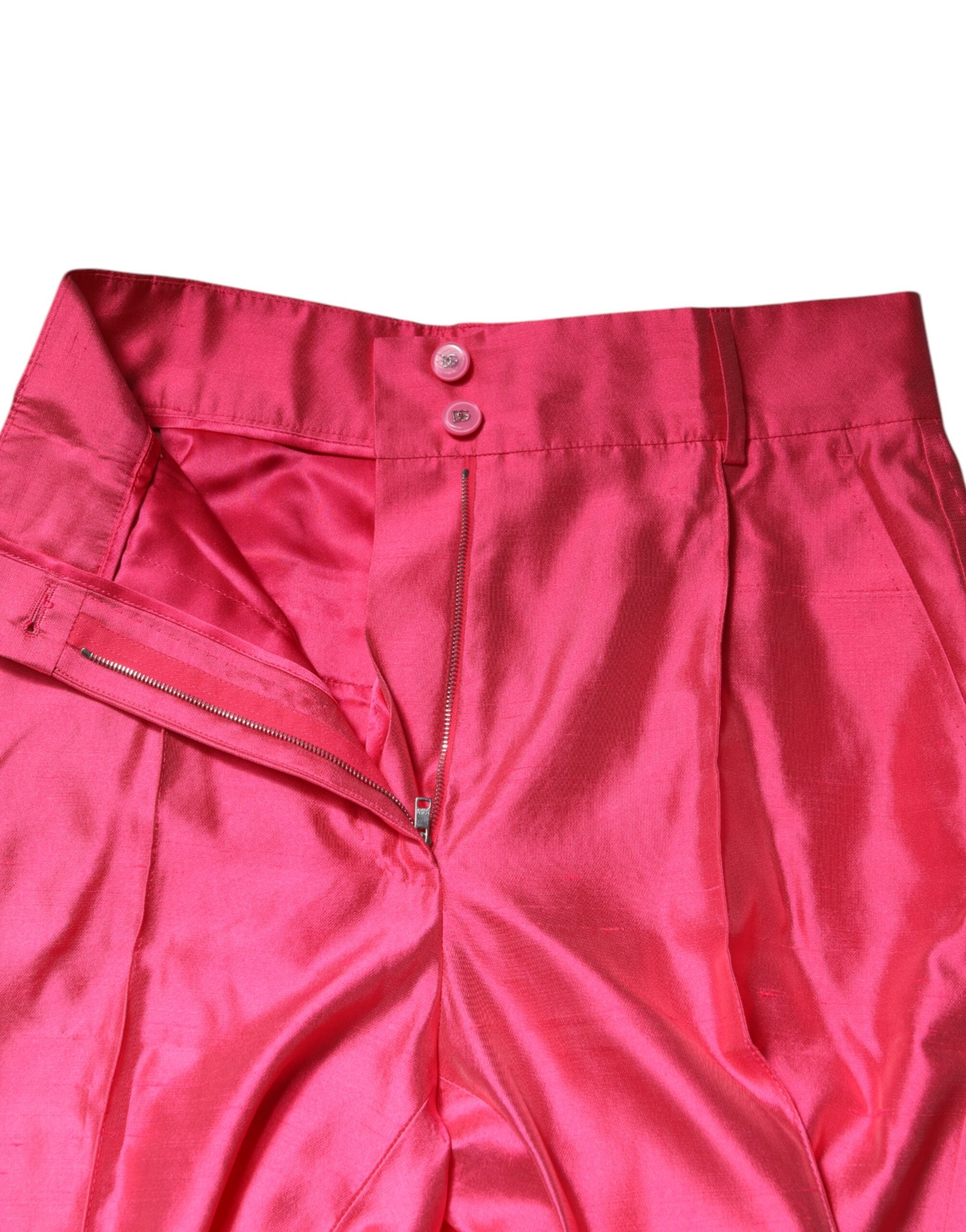 Dolce & Gabbana Pink Silk High Waist Tapered Women's Pants