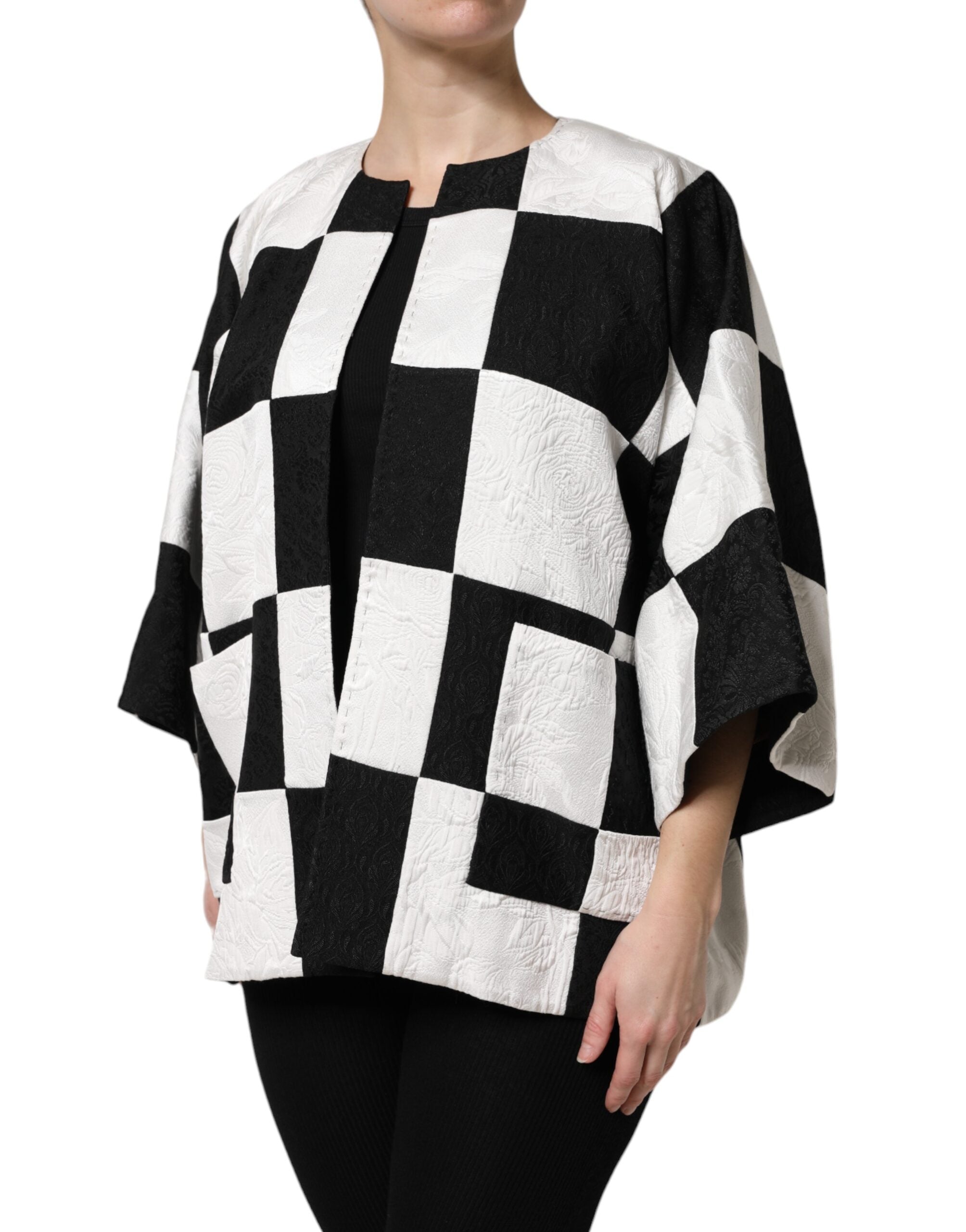 Dolce & Gabbana White Black Patchwork Jacquard Blazer Women's Jacket