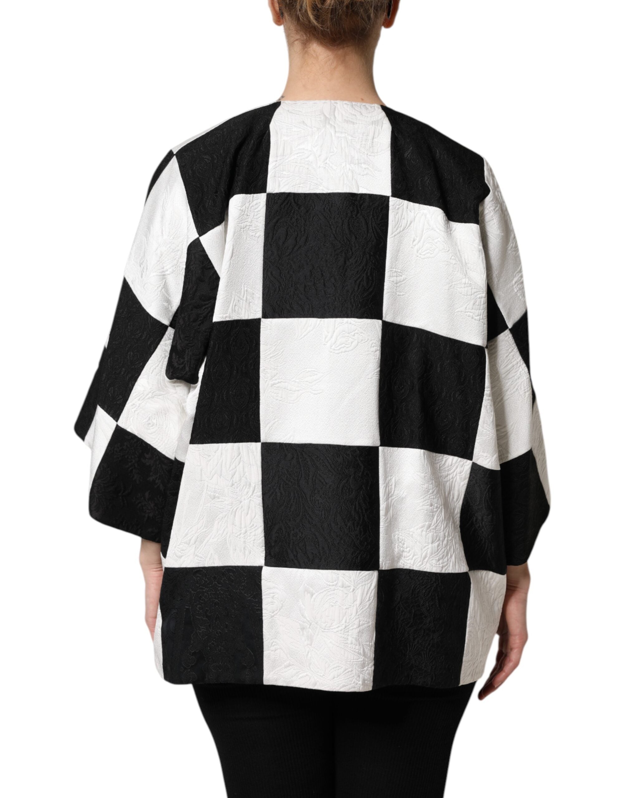 Dolce & Gabbana White Black Patchwork Jacquard Blazer Women's Jacket