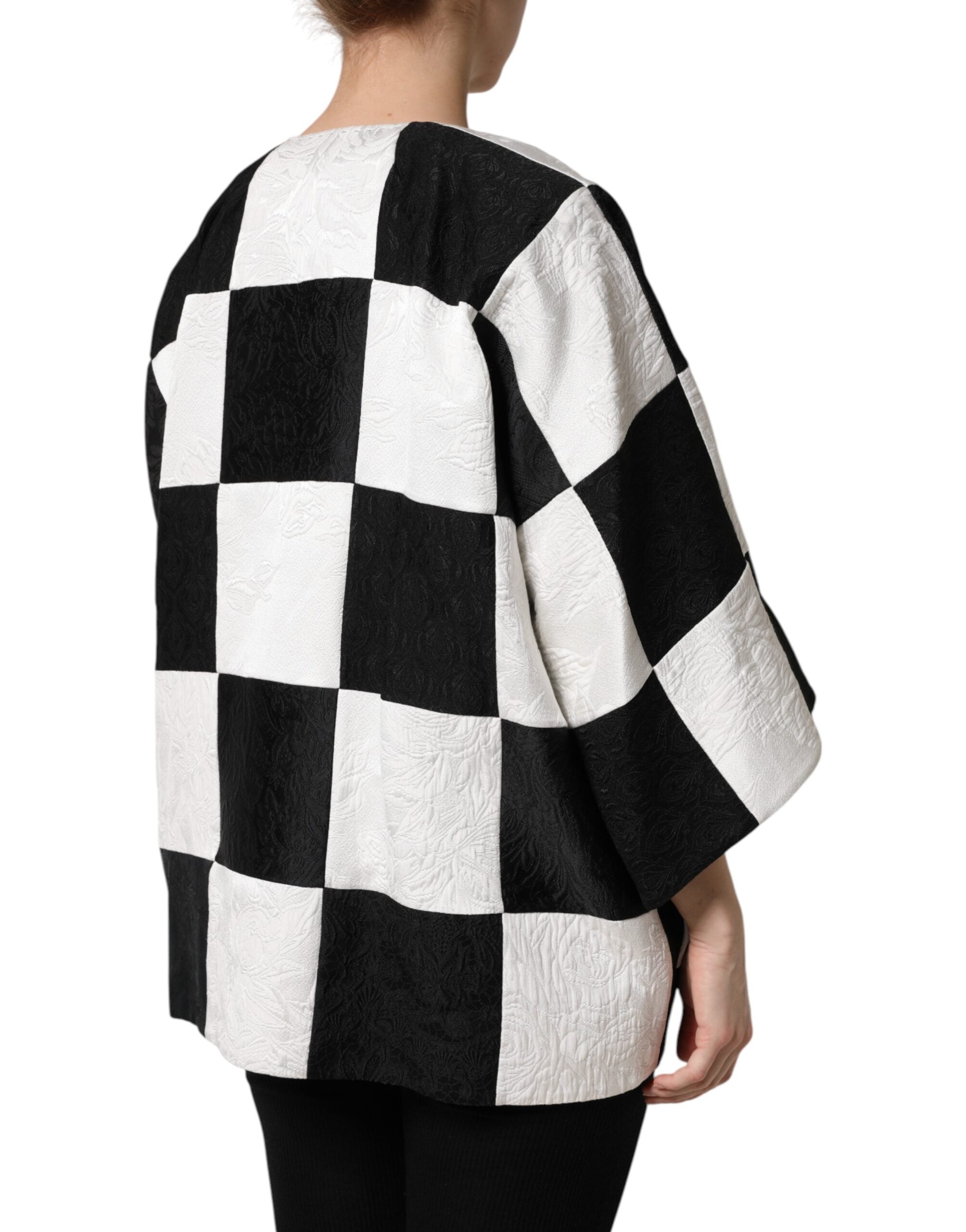 Dolce & Gabbana White Black Patchwork Jacquard Blazer Women's Jacket