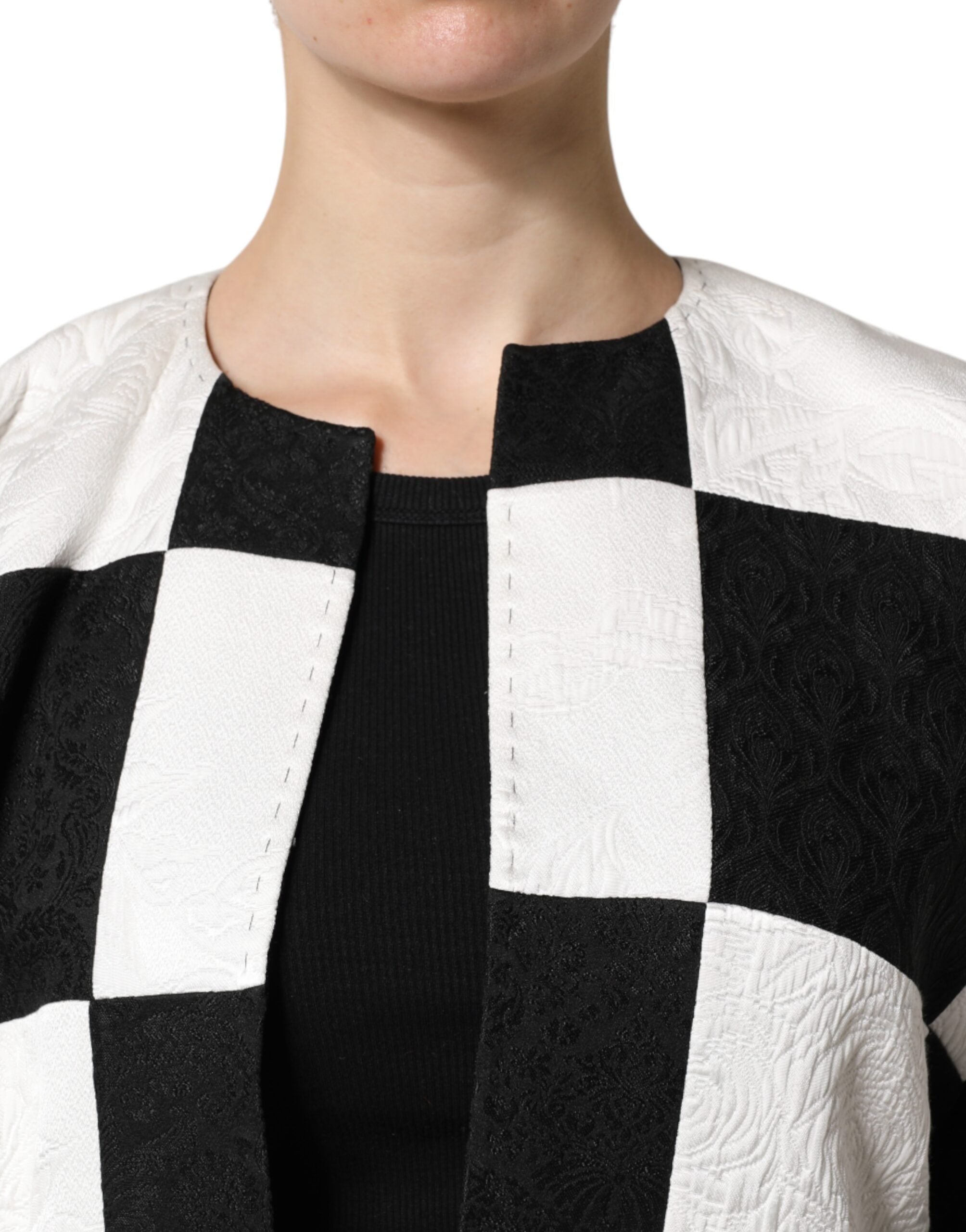 Dolce & Gabbana White Black Patchwork Jacquard Blazer Women's Jacket