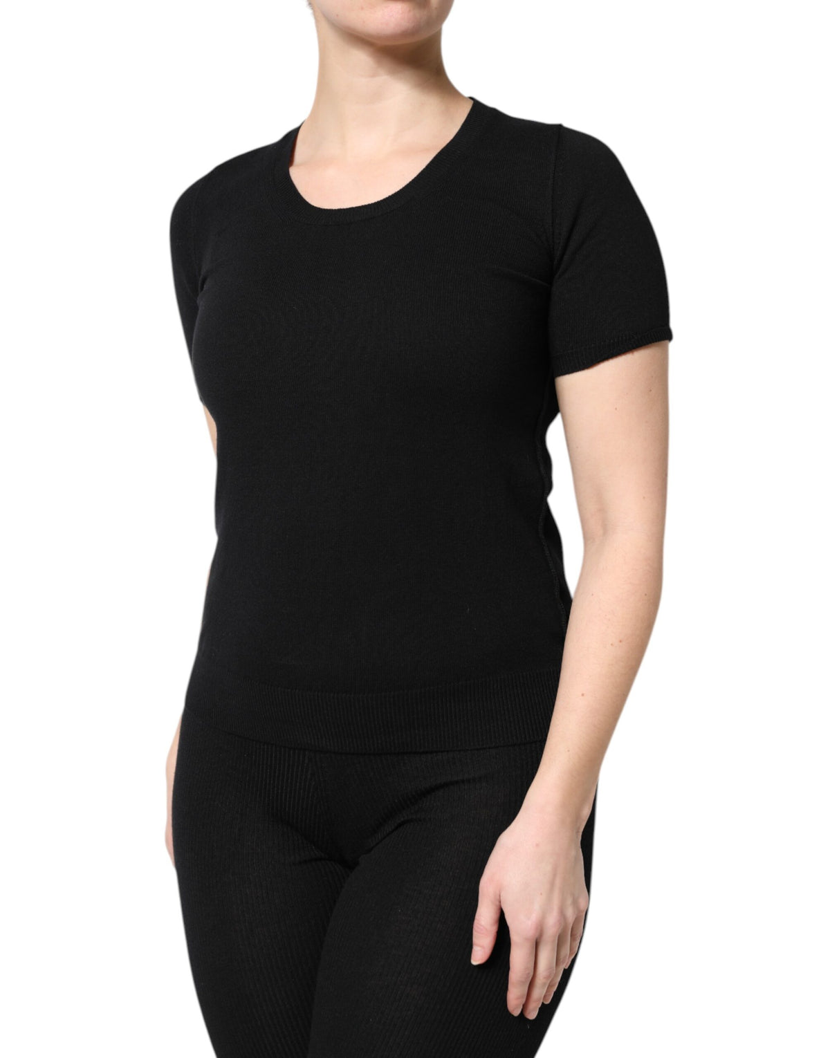 Dolce & Gabbana Black Cotton Round Neck Short Sleeve Women's T-shirt