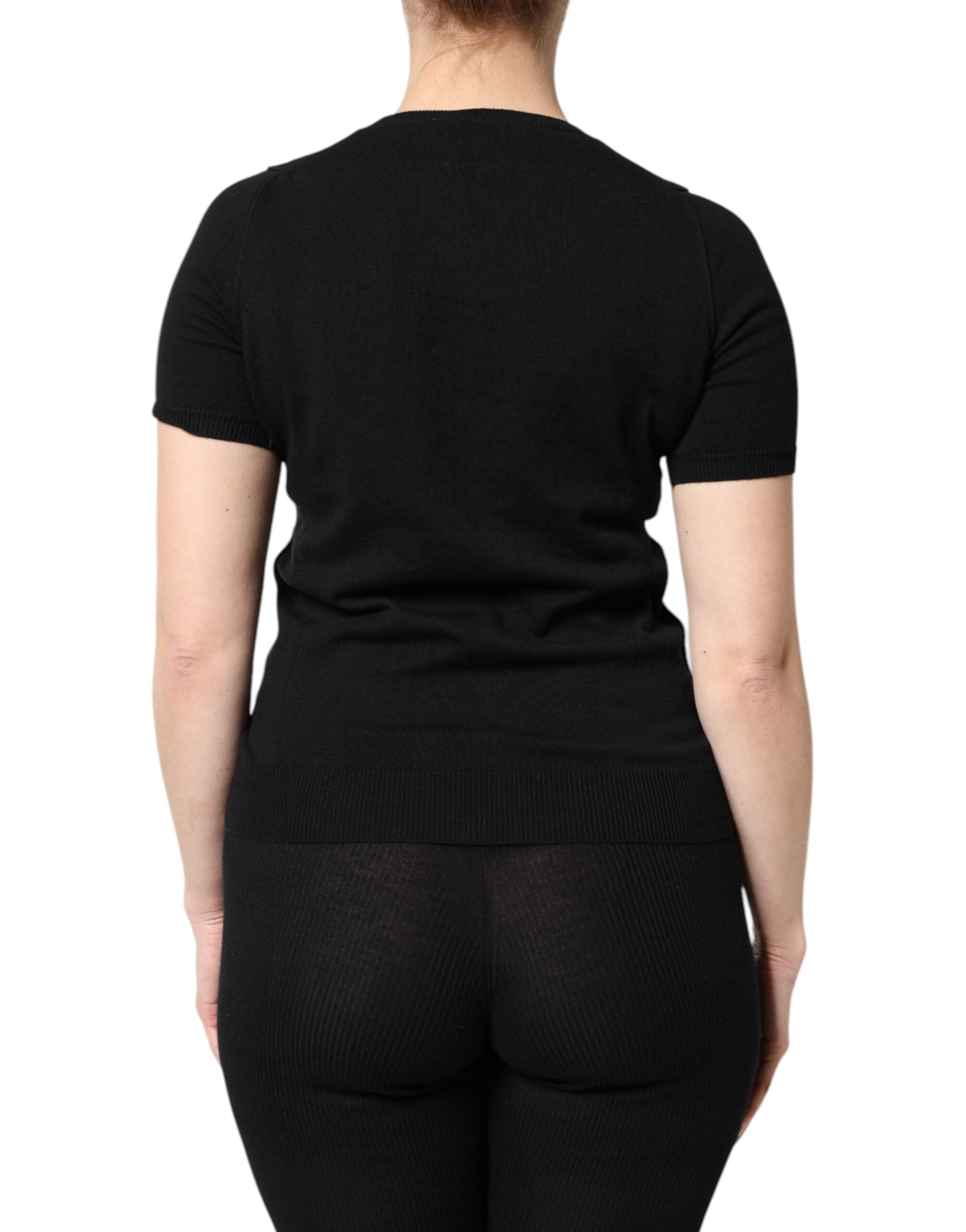 Dolce & Gabbana Black Cotton Round Neck Short Sleeve Women's T-shirt