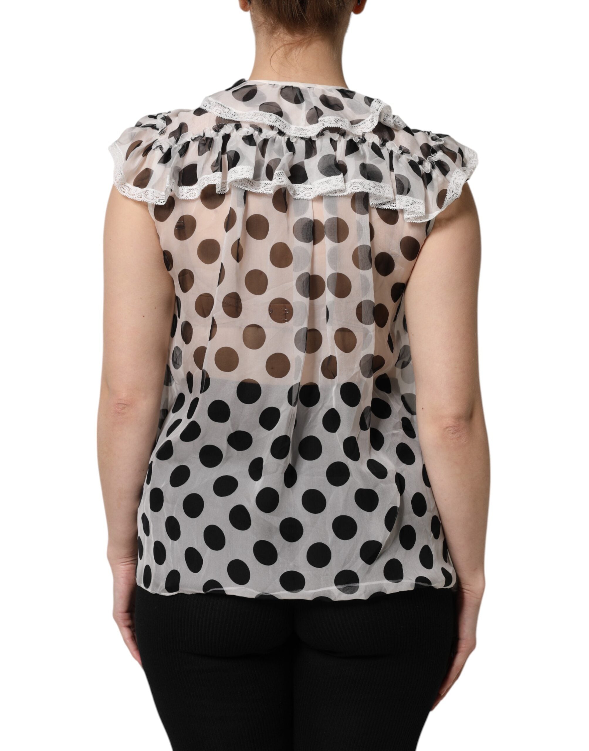 Dolce & Gabbana White Black Polka Dot Cotton Sleeveless Women's Top