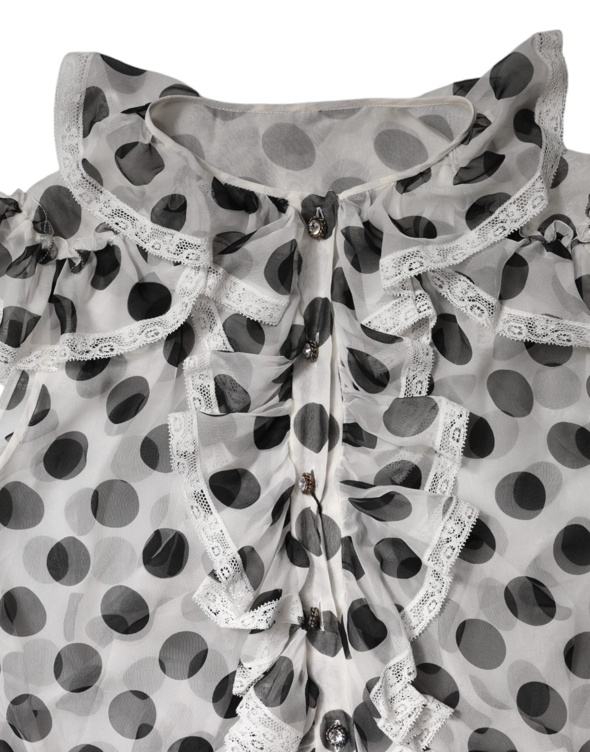 Dolce & Gabbana White Black Polka Dot Cotton Sleeveless Women's Top