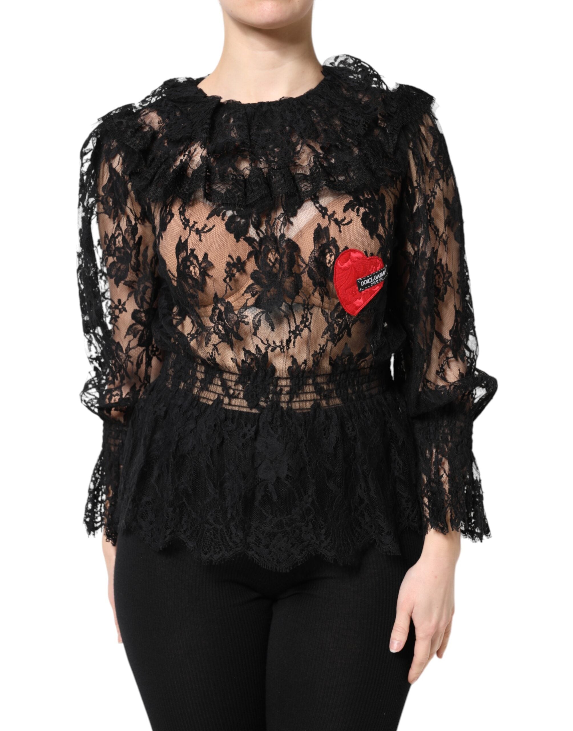 Dolce \u0026 Gabbana Black Cotton Floral Lace Women Blouse Top - IT40|S, image size:1920x2448