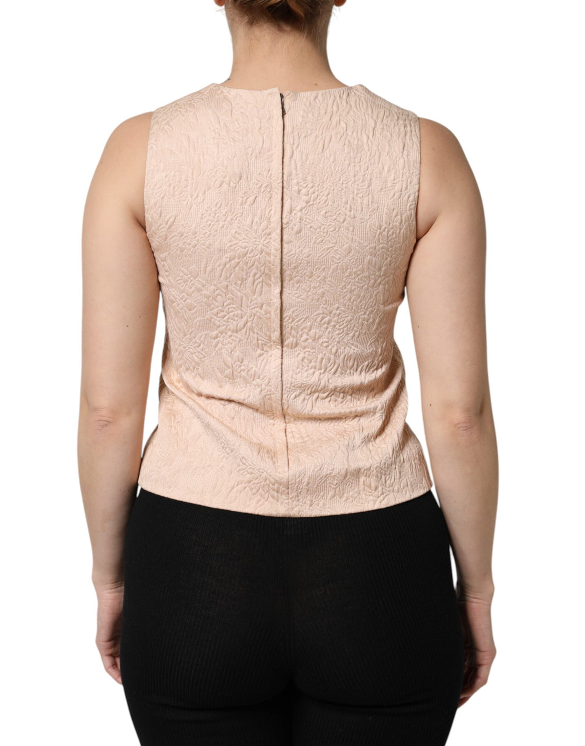 Dolce & Gabbana Beige Floral Embroidery Sleeveless Tank Women's Top