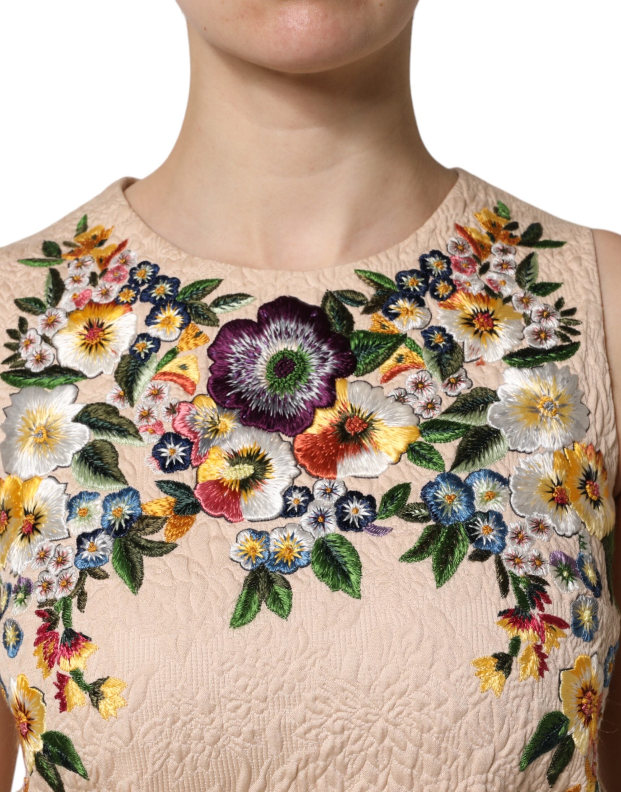 Dolce & Gabbana Beige Floral Embroidery Sleeveless Tank Women's Top