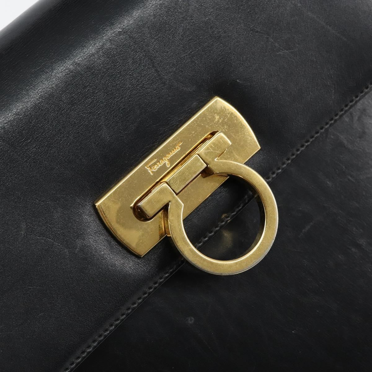 Salvatore Ferragamo Gancini Convertible Top Handle Leather Black Leather Handbag (Pre-Owned)