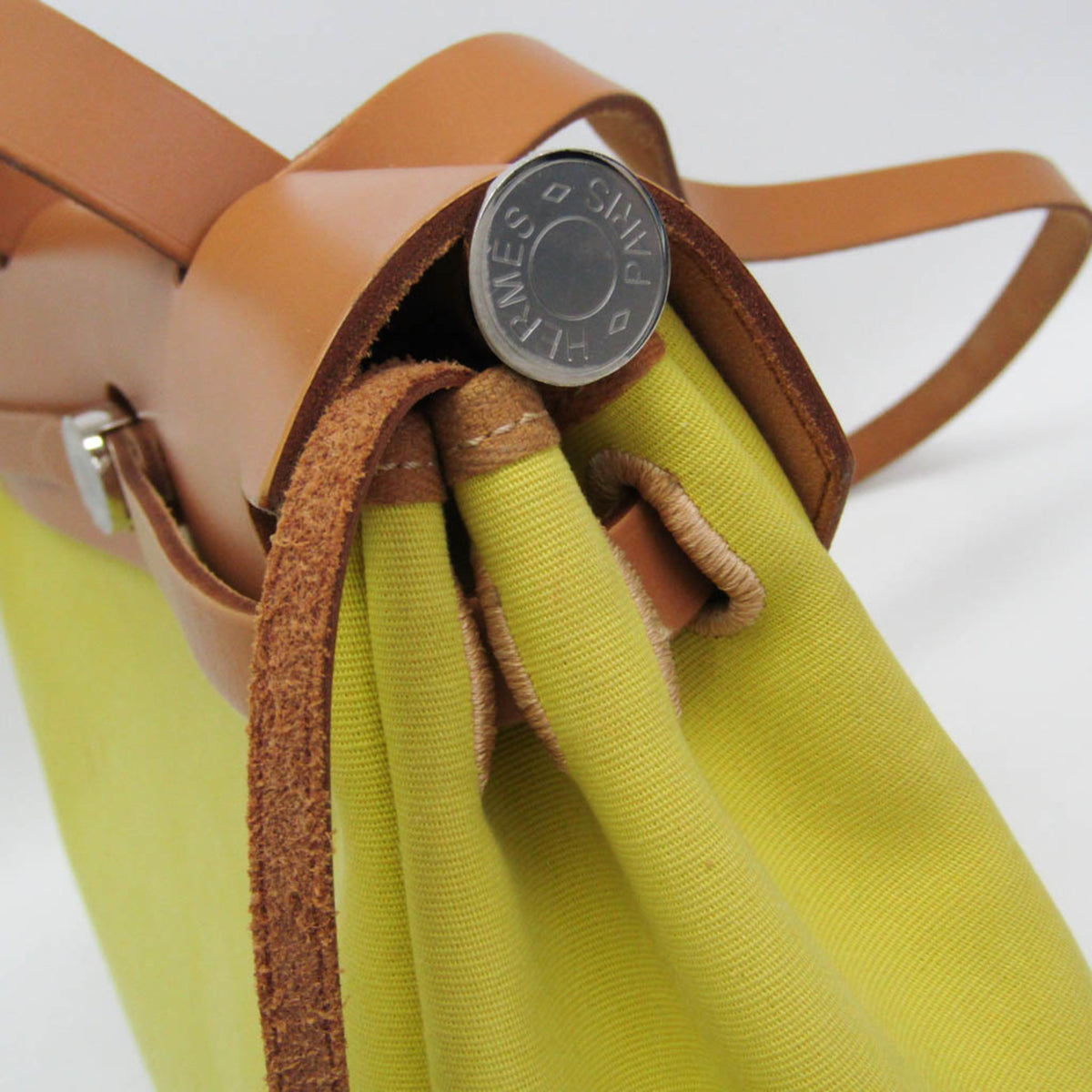 Hermes Herbag Zip Verso Leather And Toile Yellow Canvas Handbag (Pre-Owned)