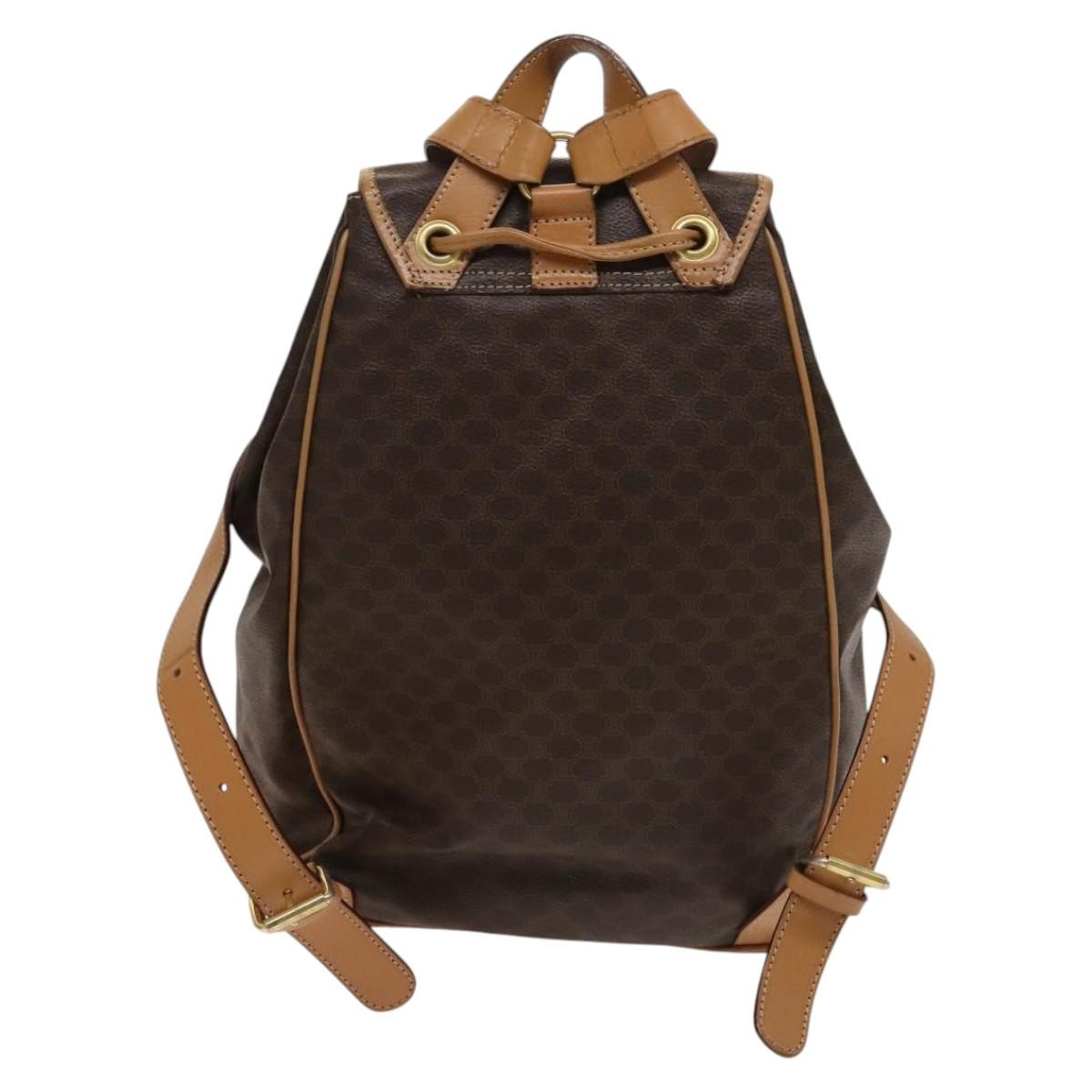 Celine Vintage Drawstring Flap Macadam Coated Canvas Brown Canvas Backpack Bag (Pre-Owned)