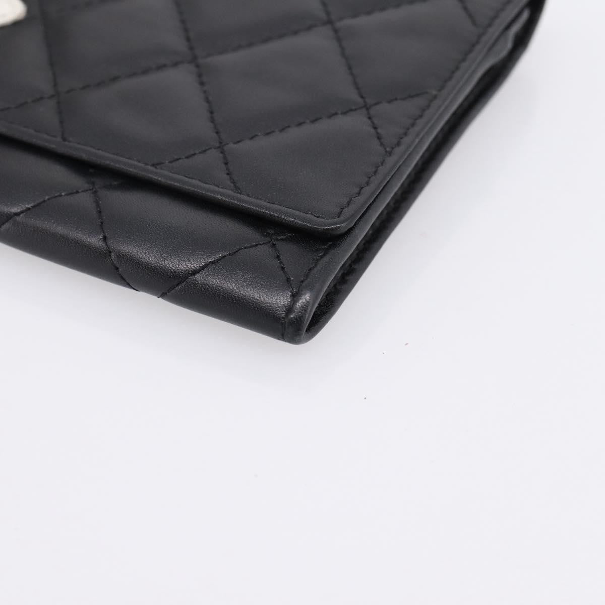 Chanel Cambon Flap Card Case Quilted Lambskin Black Leather Card Holders Accessory (Pre-Owned)