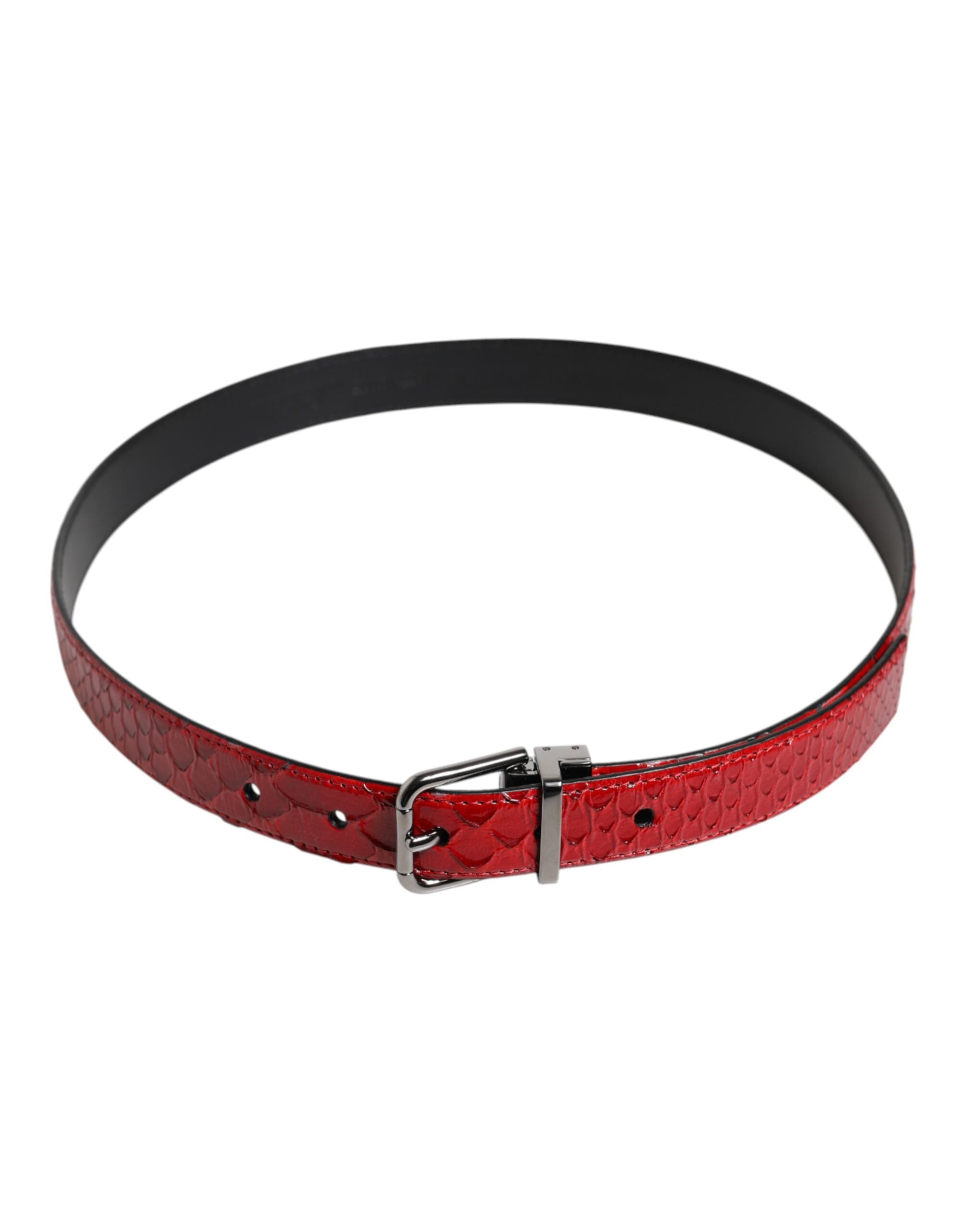 Dolce & Gabbana Red Exotic Leather Brass Metal Buckle Men's Belt