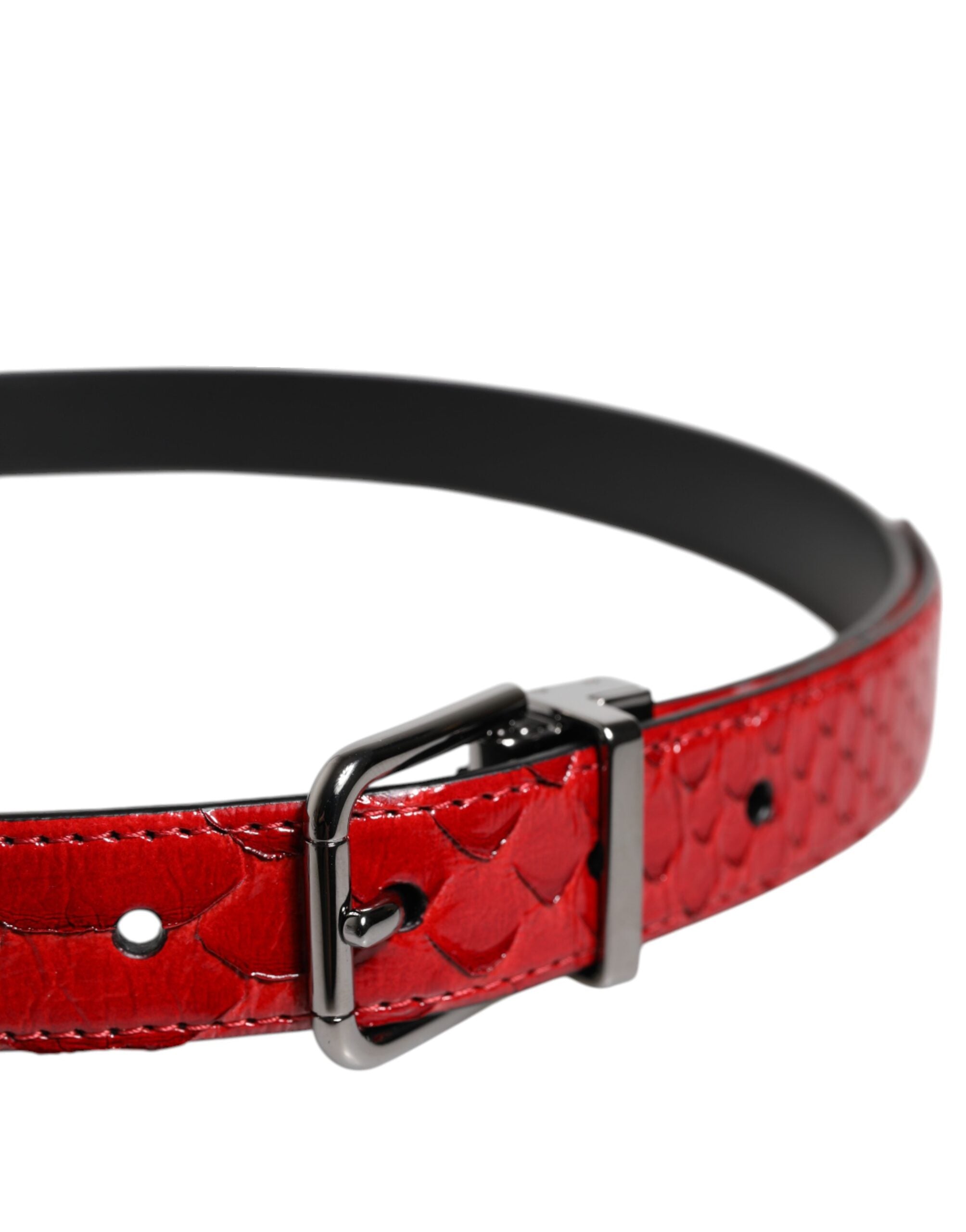 Dolce & Gabbana Red Exotic Leather Brass Metal Buckle Men's Belt