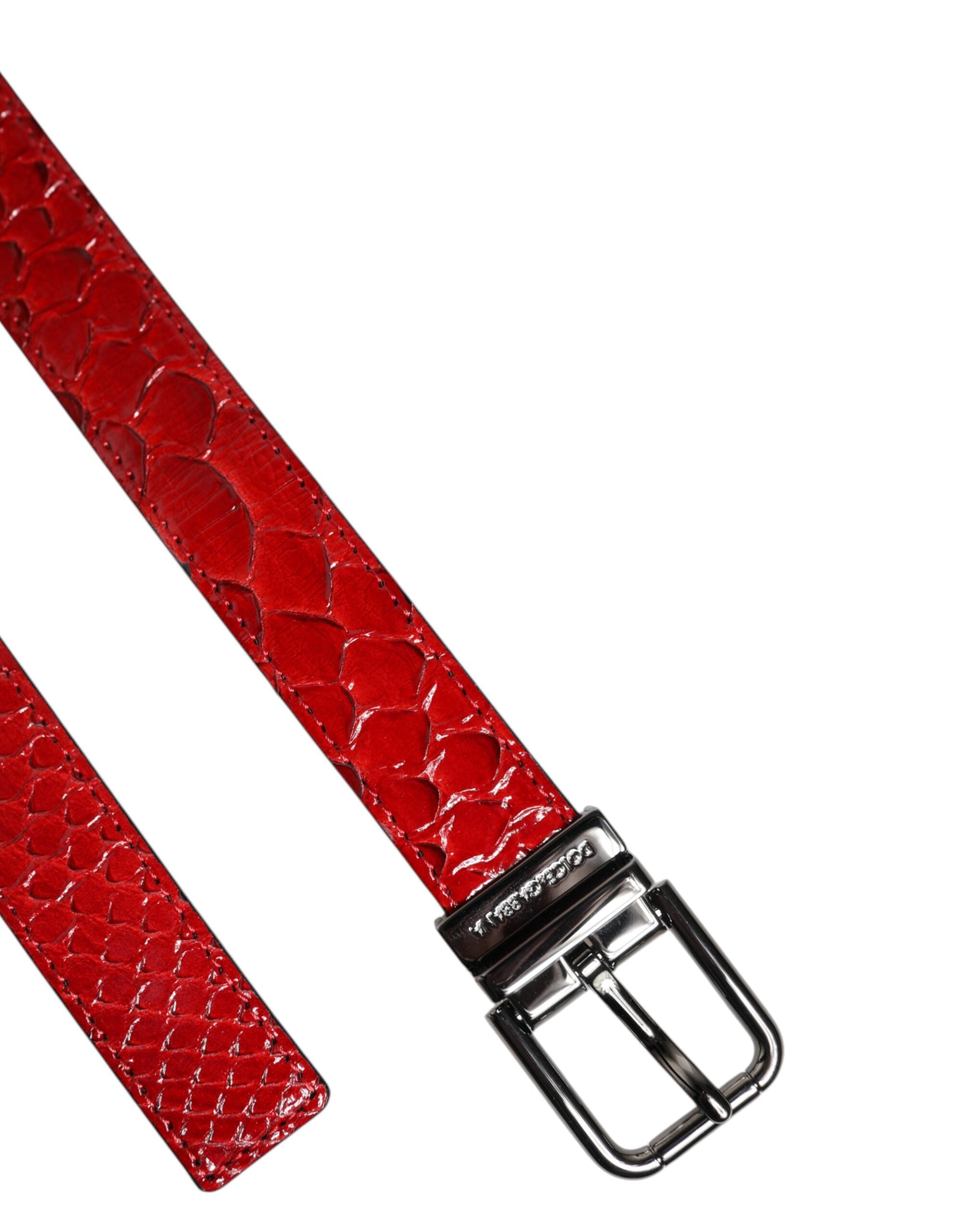 Dolce & Gabbana Red Exotic Leather Brass Metal Buckle Men's Belt