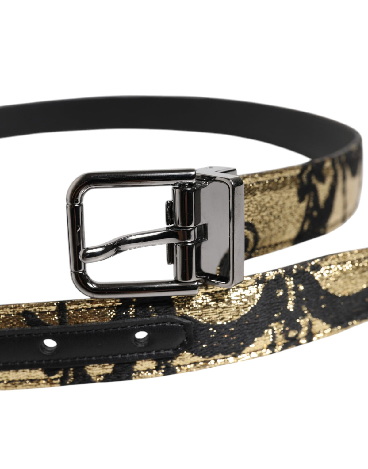 Dolce & Gabbana Multicolor Jacquard Leather Metal Buckle Men's Belt