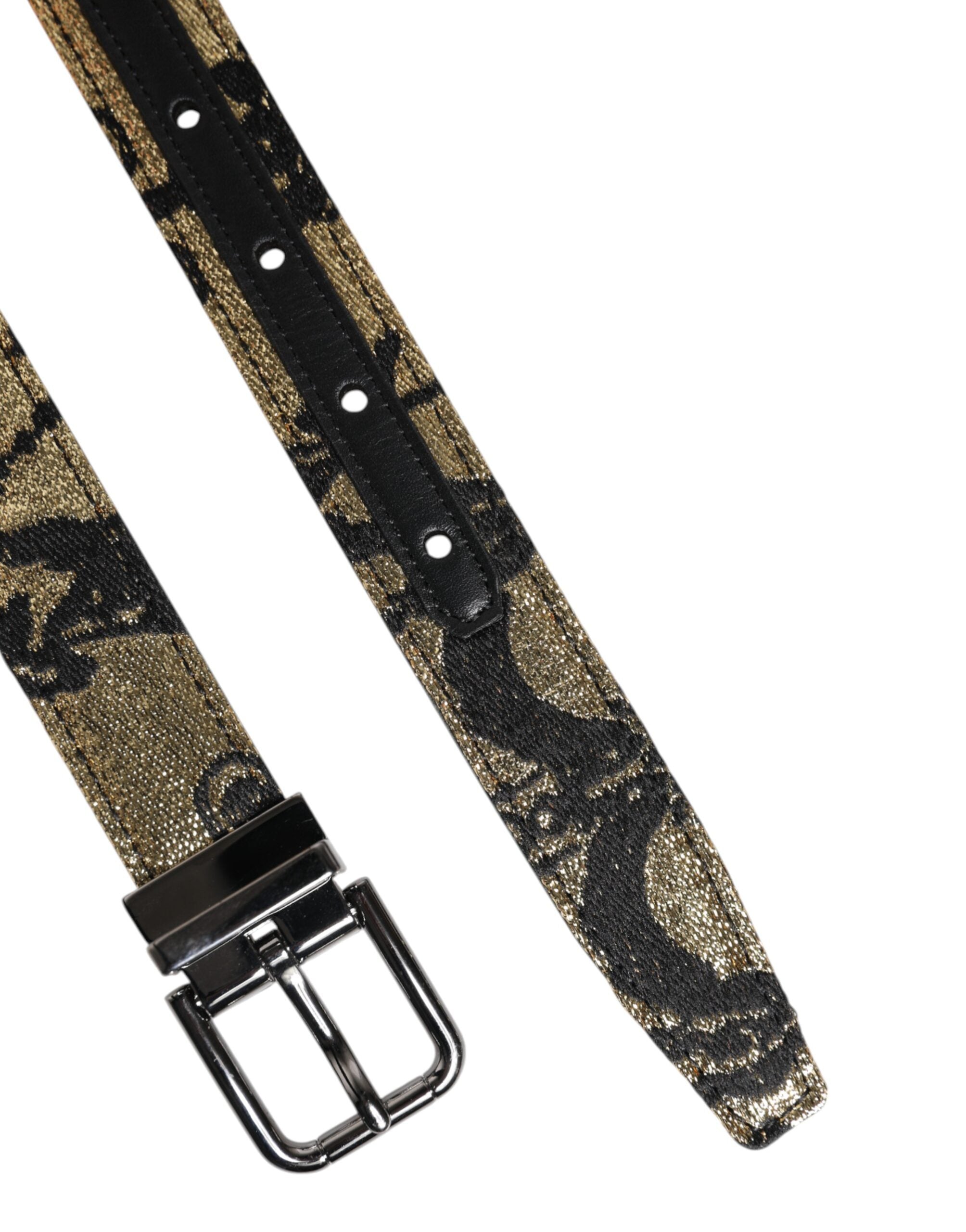 Dolce & Gabbana Multicolor Jacquard Leather Metal Buckle Men's Belt