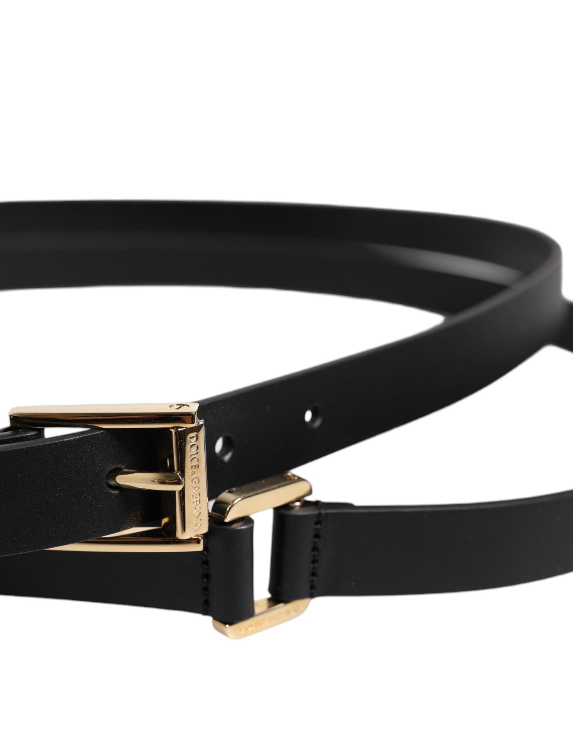 Dolce & Gabbana Black Classic Gold Metal Logo Buckle Men's Belt