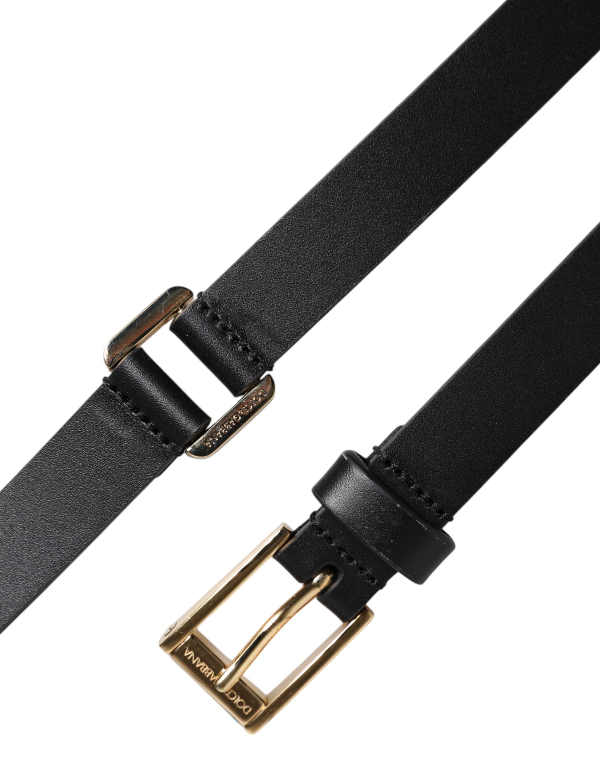 Dolce & Gabbana Black Classic Gold Metal Logo Buckle Men's Belt