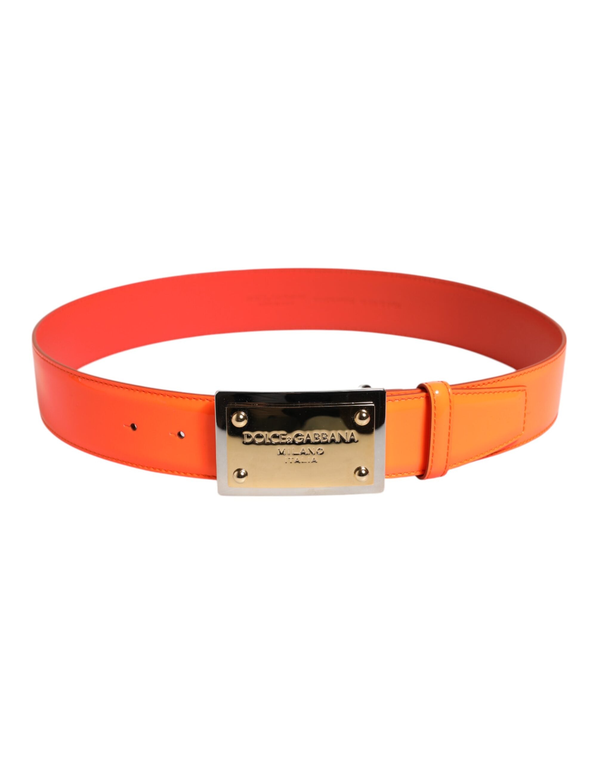 Dolce & Gabbana Orange Gold Tone Metal Logo Buckle Men's Belt