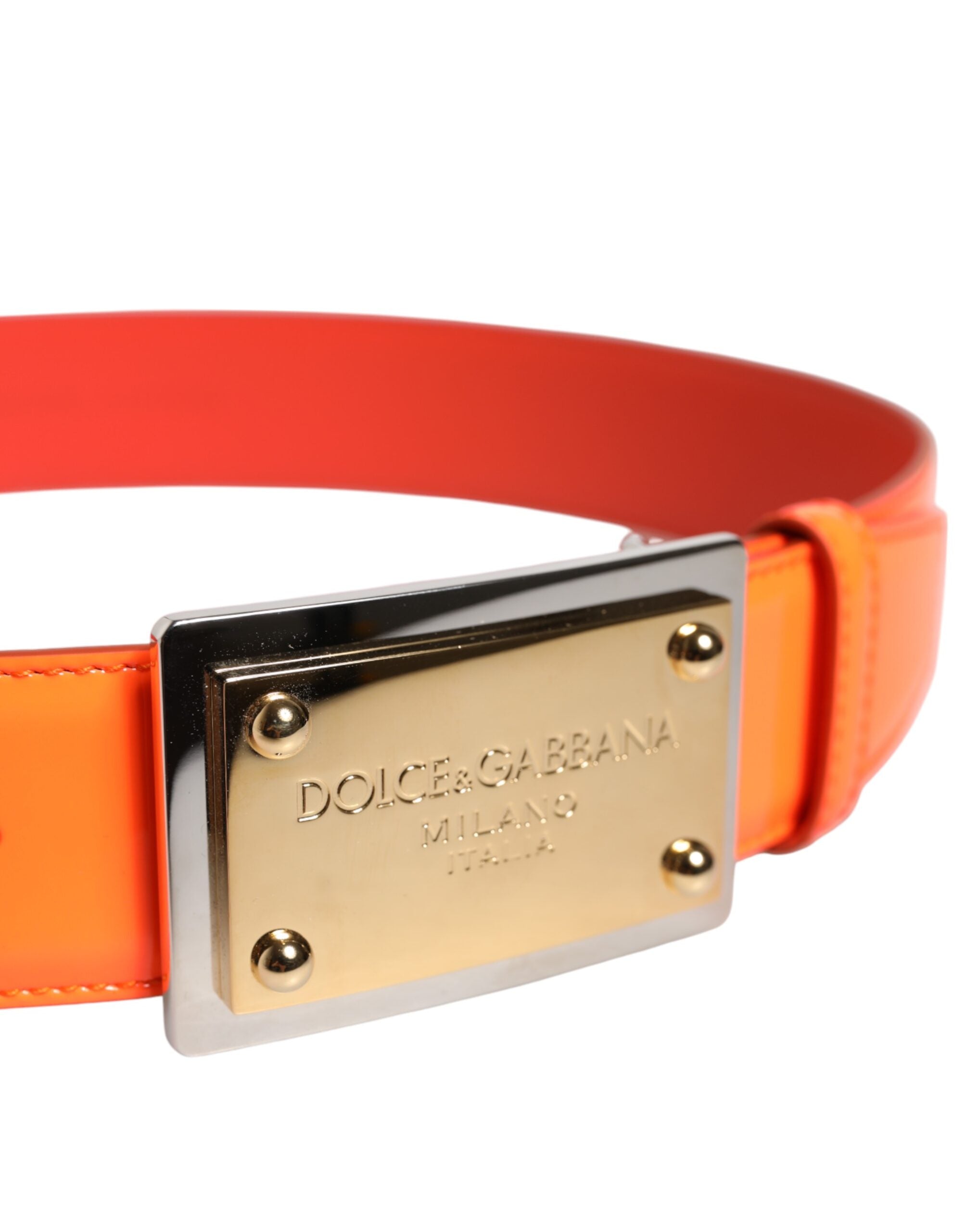 Dolce & Gabbana Orange Gold Tone Metal Logo Buckle Men's Belt