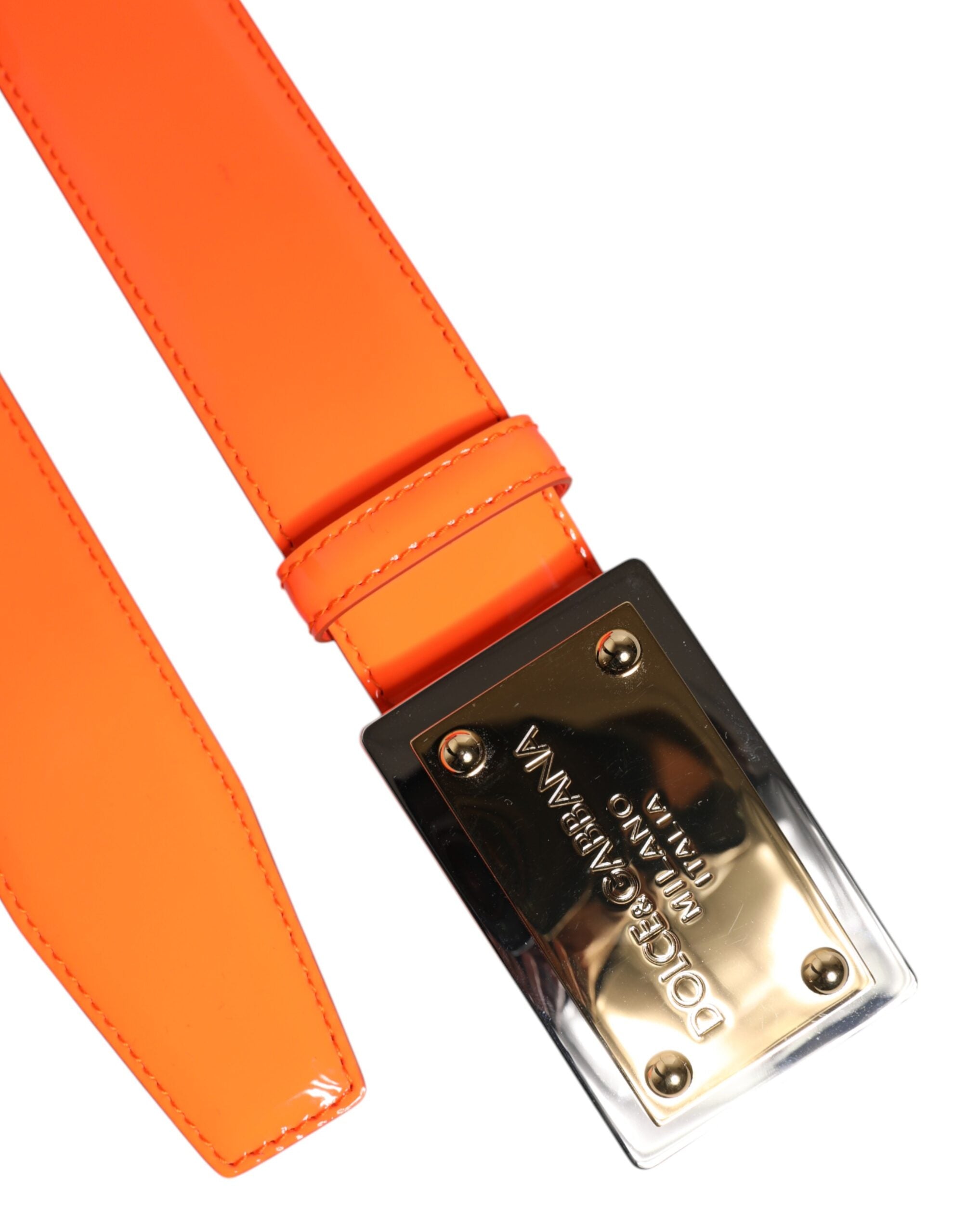 Dolce & Gabbana Orange Gold Tone Metal Logo Buckle Men's Belt