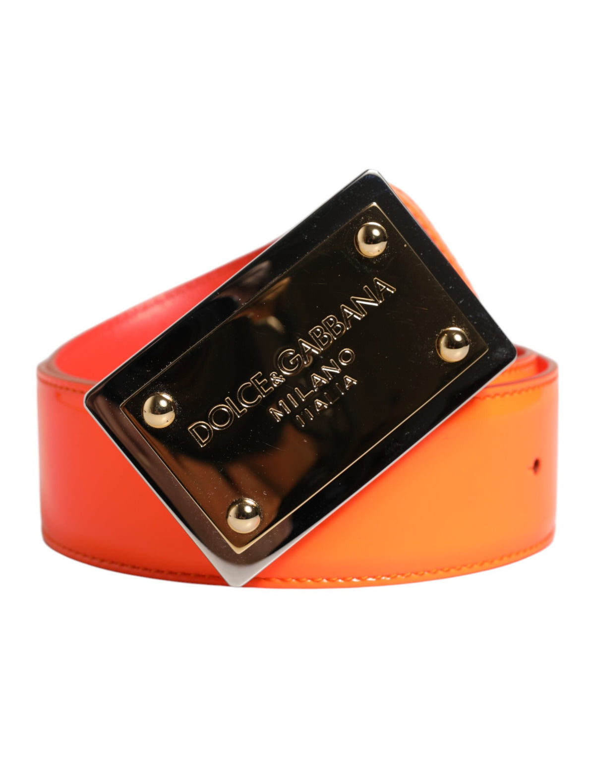 Dolce & Gabbana Orange Gold Tone Metal Logo Buckle Men's Belt (Pre-Owned)