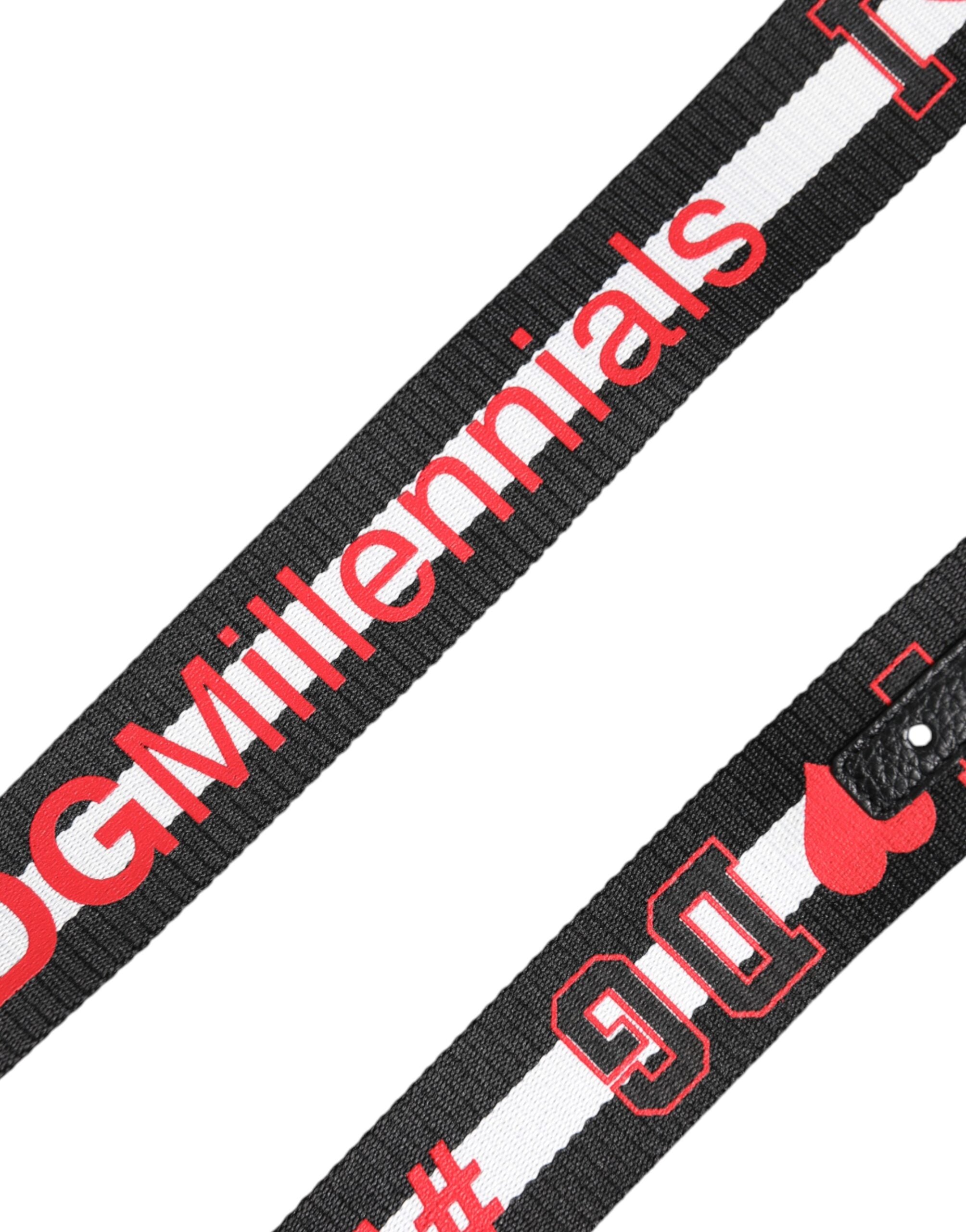 Dolce & Gabbana Black Polyester Logo Print DG Buckle Men's Belt