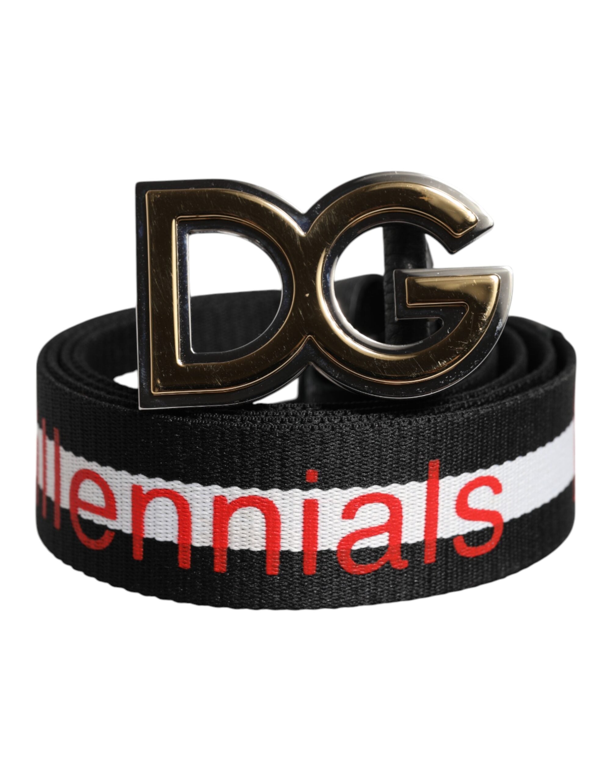 Dolce & Gabbana Black Cotton Logo Print DG Buckle Men's Belt