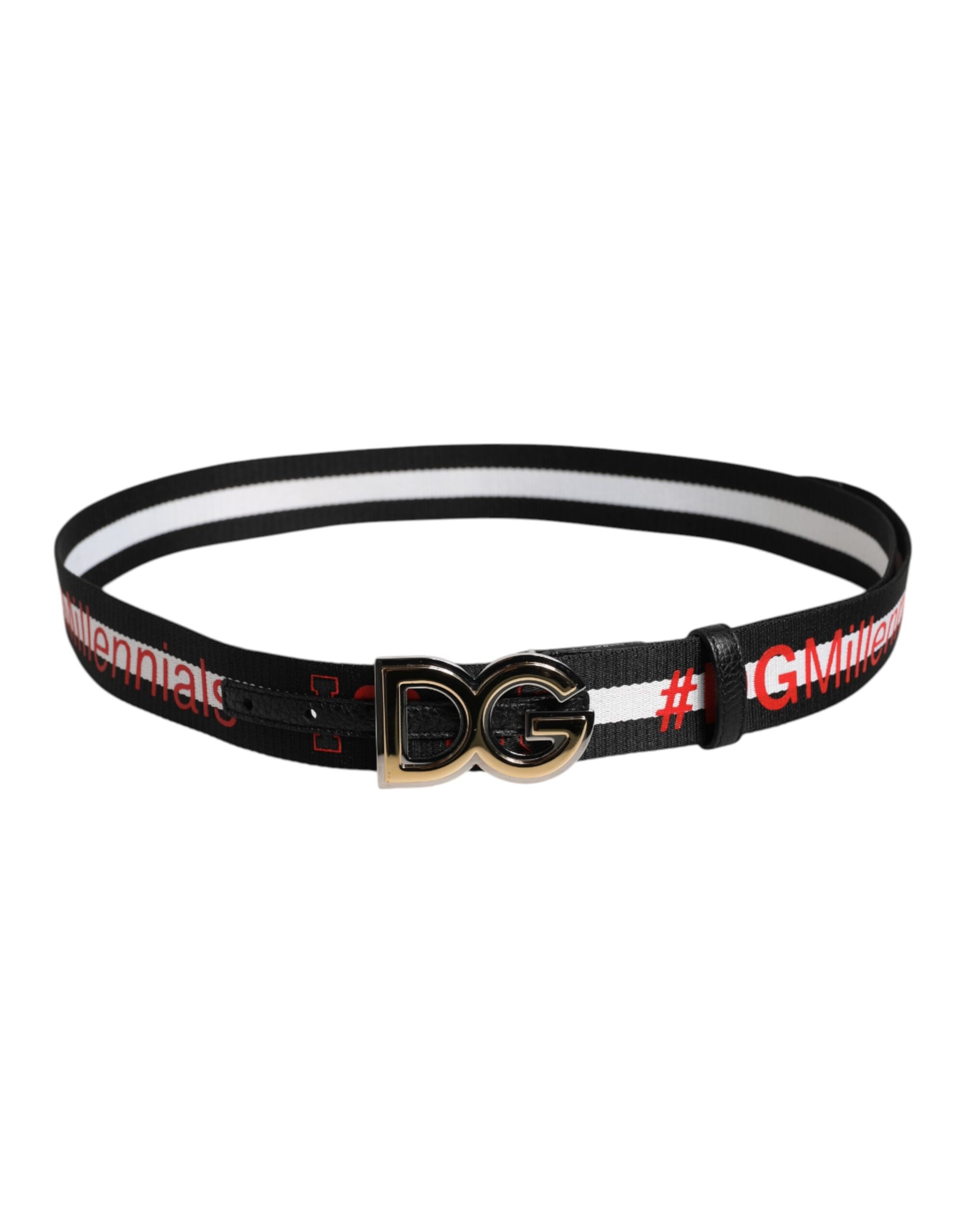 Dolce & Gabbana Black Cotton Logo Print DG Buckle Men's Belt