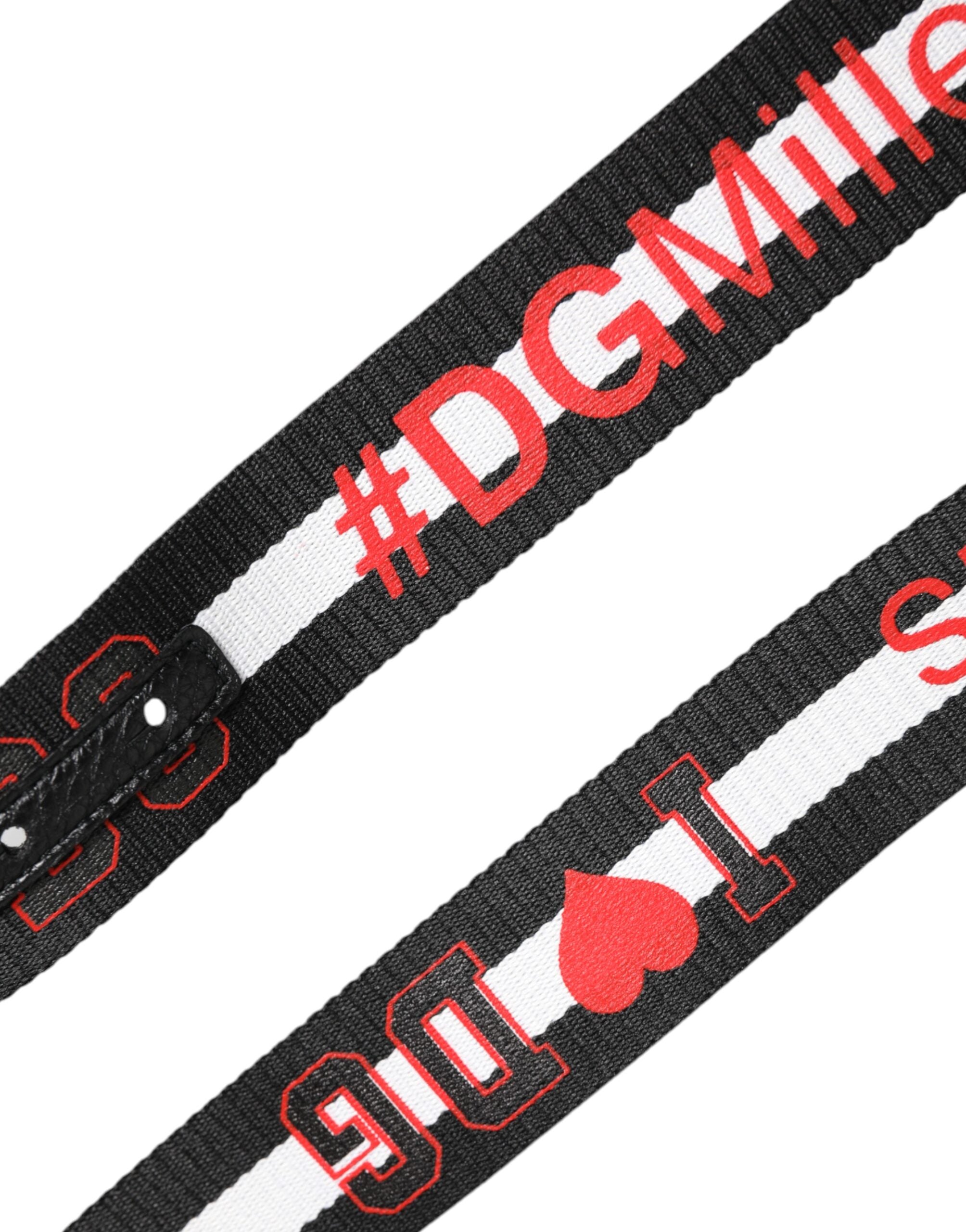Dolce & Gabbana Black Cotton Logo Print DG Buckle Men's Belt