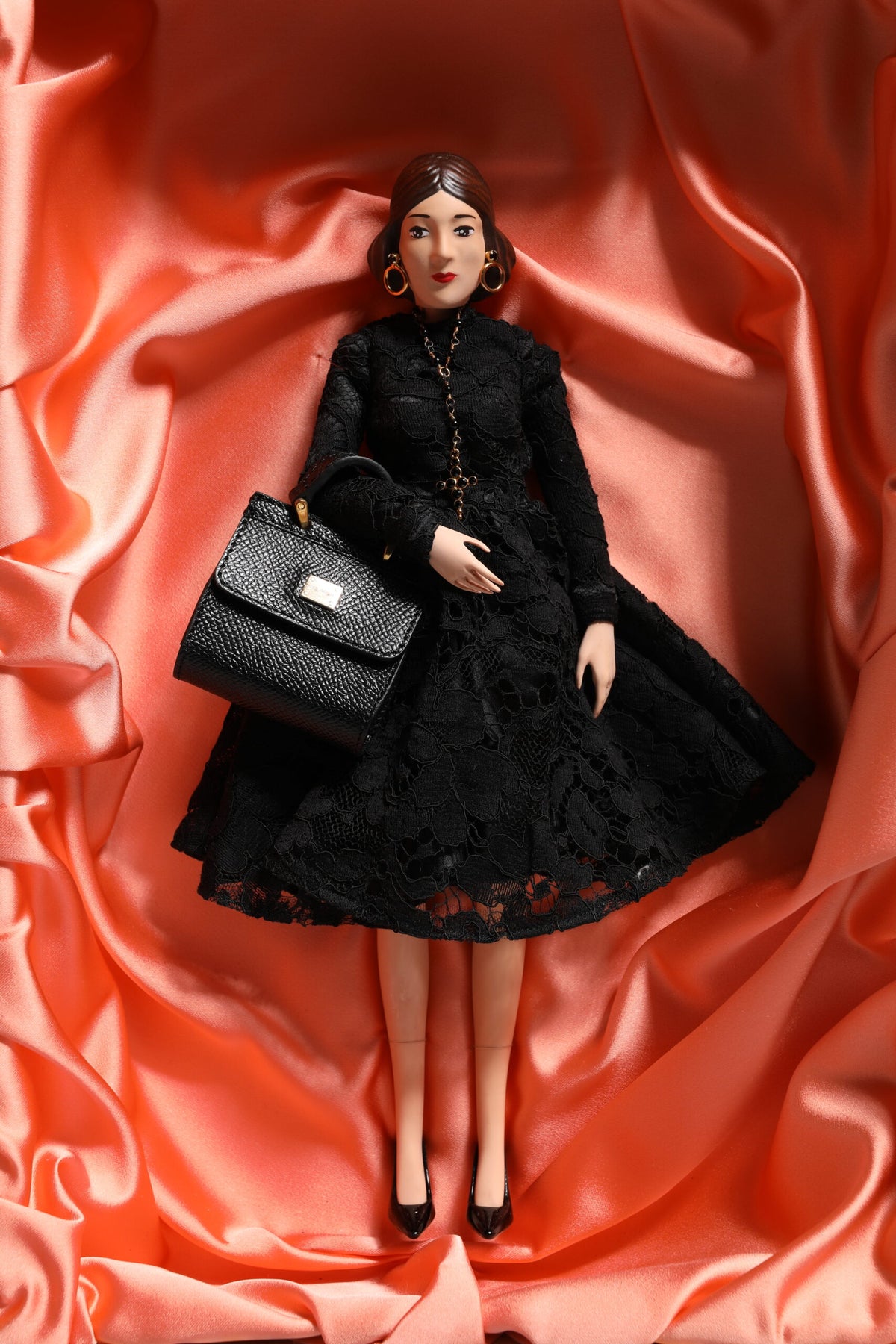 Dolce & Gabbana Black Dress Ceramic Porcelain Fashion Leather Sicily Women's Dolls