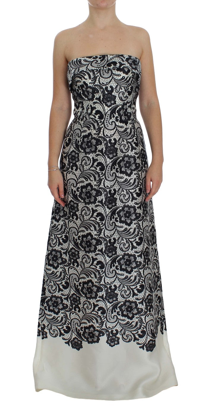 Dolce & Gabbana White Floral Lace Silk Corset Maxi Women's Dress