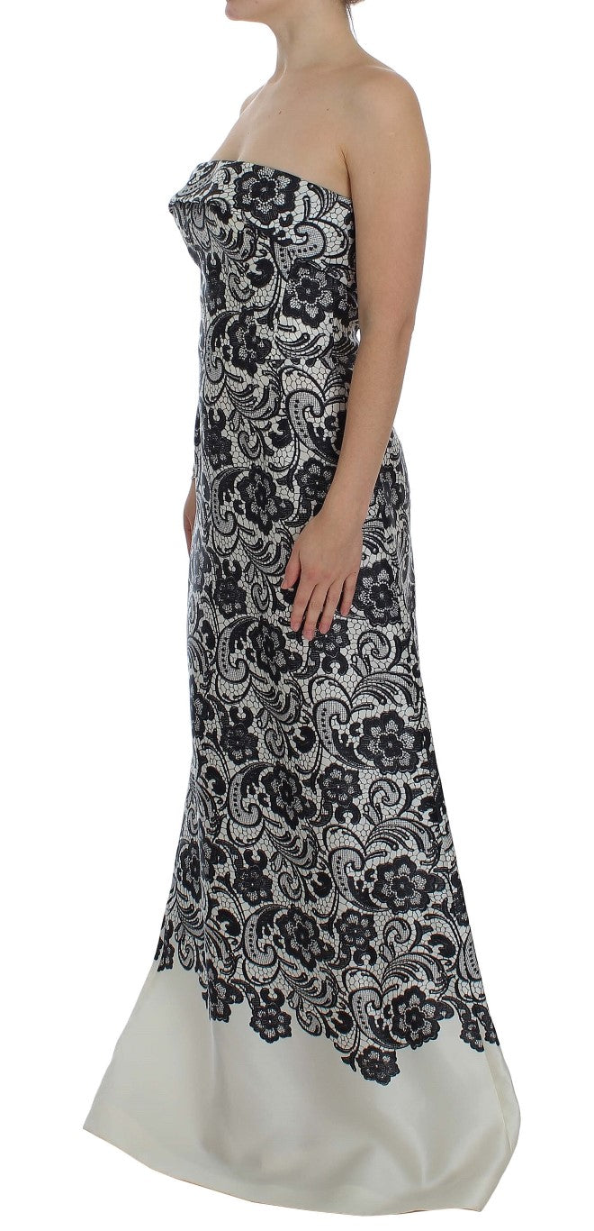 Dolce & Gabbana White Floral Lace Silk Corset Maxi Women's Dress