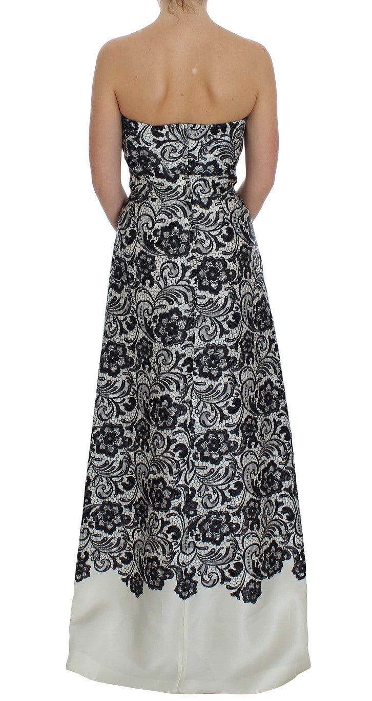 Dolce & Gabbana White Floral Lace Silk Corset Maxi Women's Dress