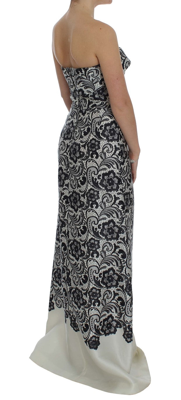 Dolce & Gabbana White Floral Lace Silk Corset Maxi Women's Dress