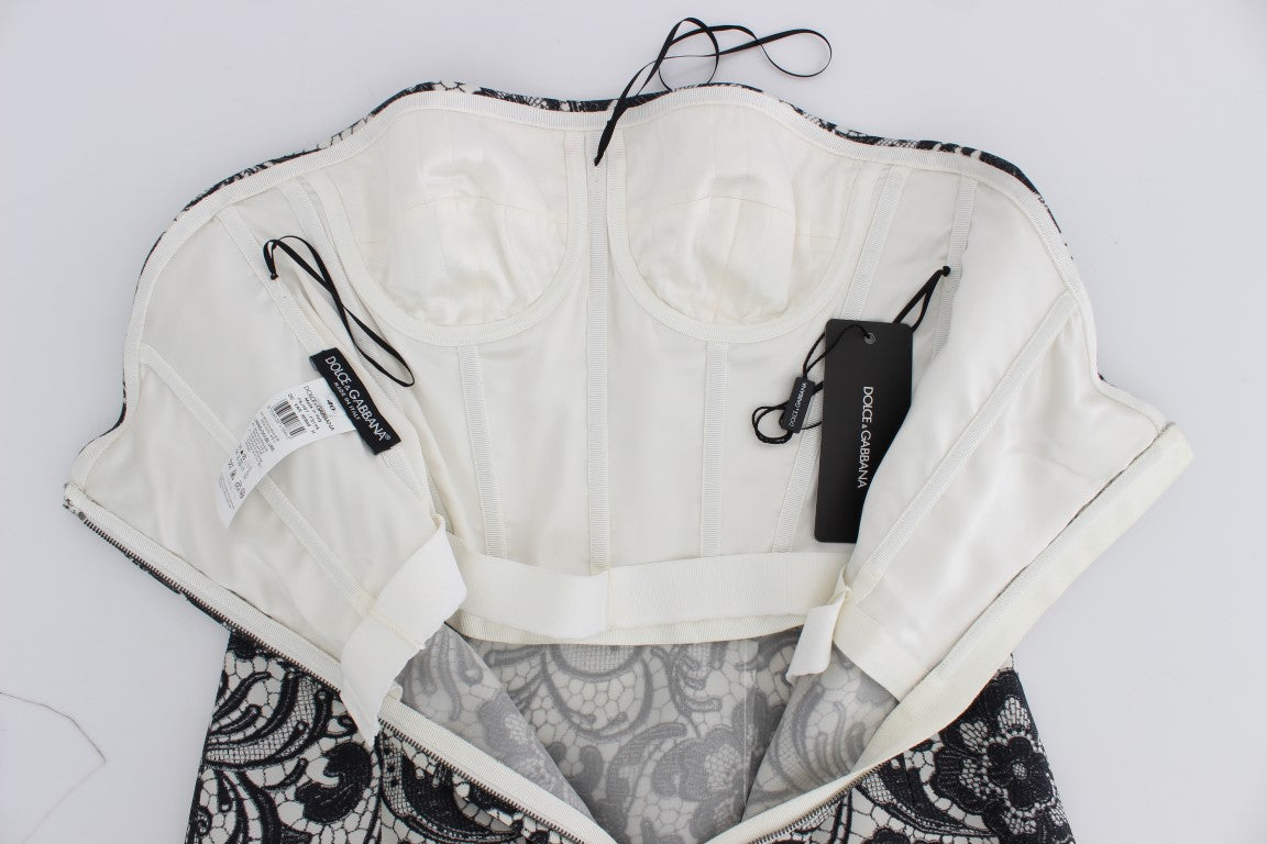 Dolce & Gabbana White Floral Lace Silk Corset Maxi Women's Dress