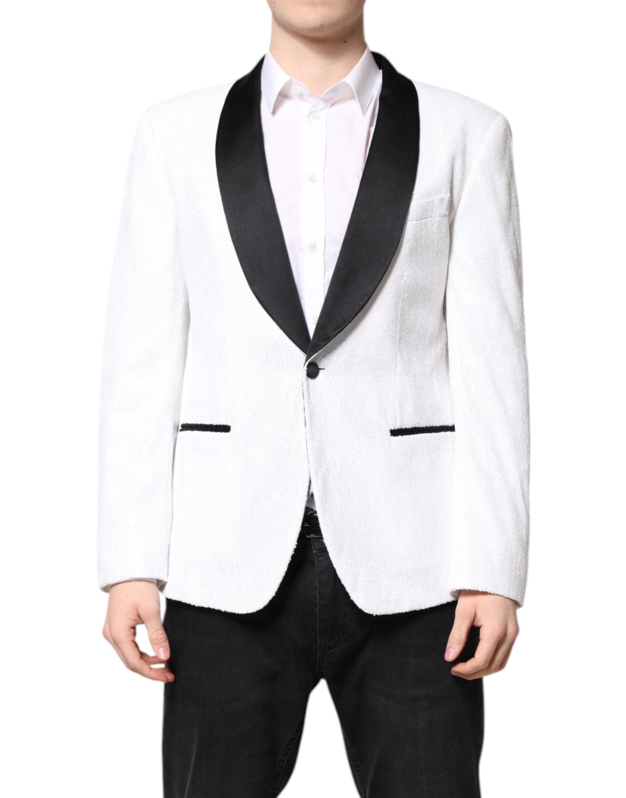 Dolce & Gabbana White Nylon Single Breasted Coat Men's Blazer