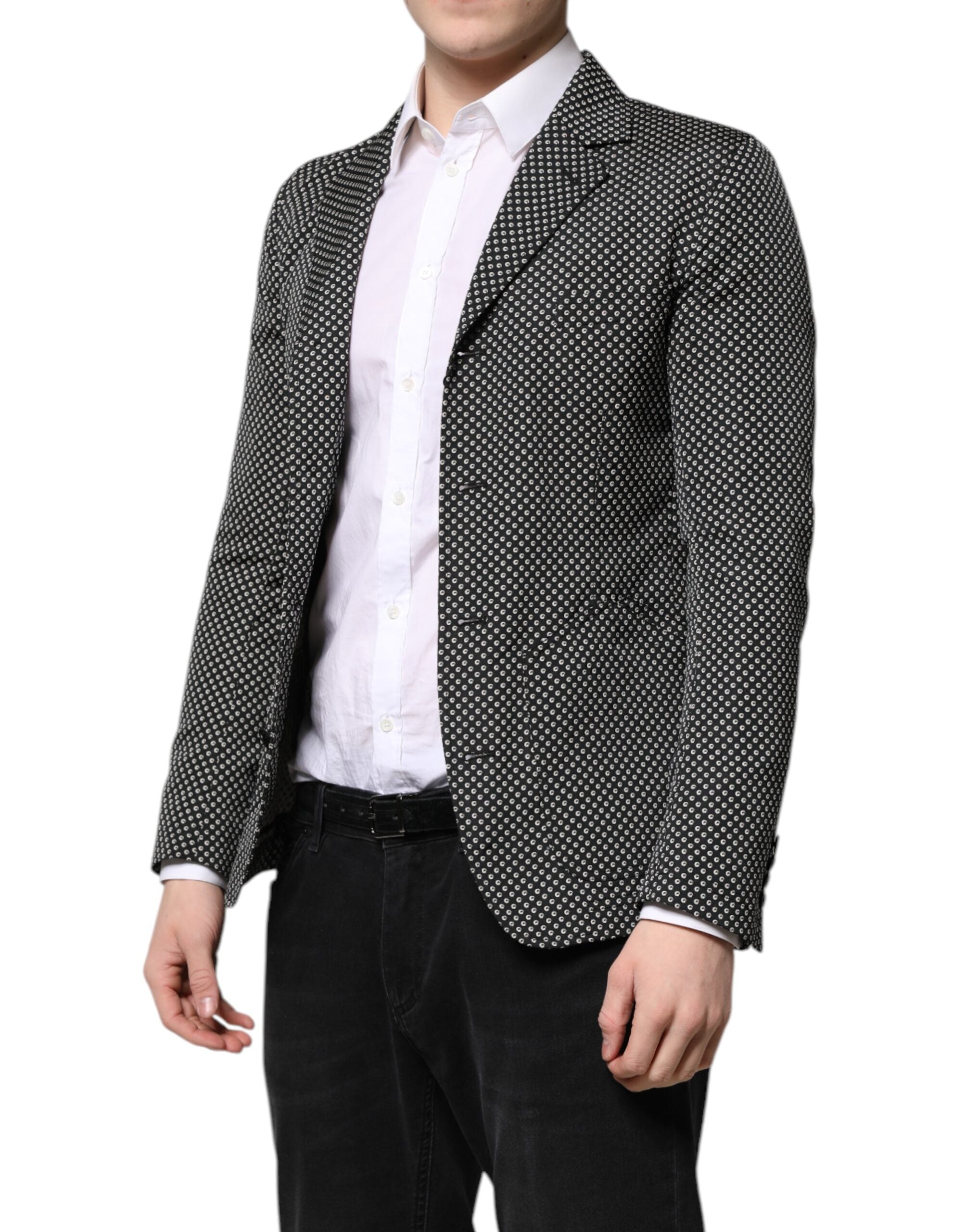 Dolce & Gabbana Black White Patterned Men Suit Coat Men's Blazer