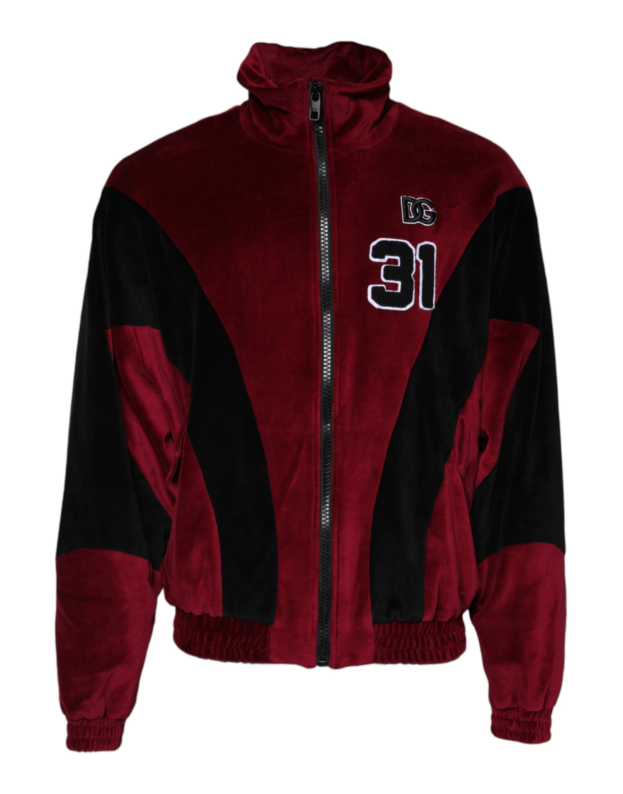 Dolce & Gabbana Red Black Cotton Logo FullZip Bomber Men's Jacket