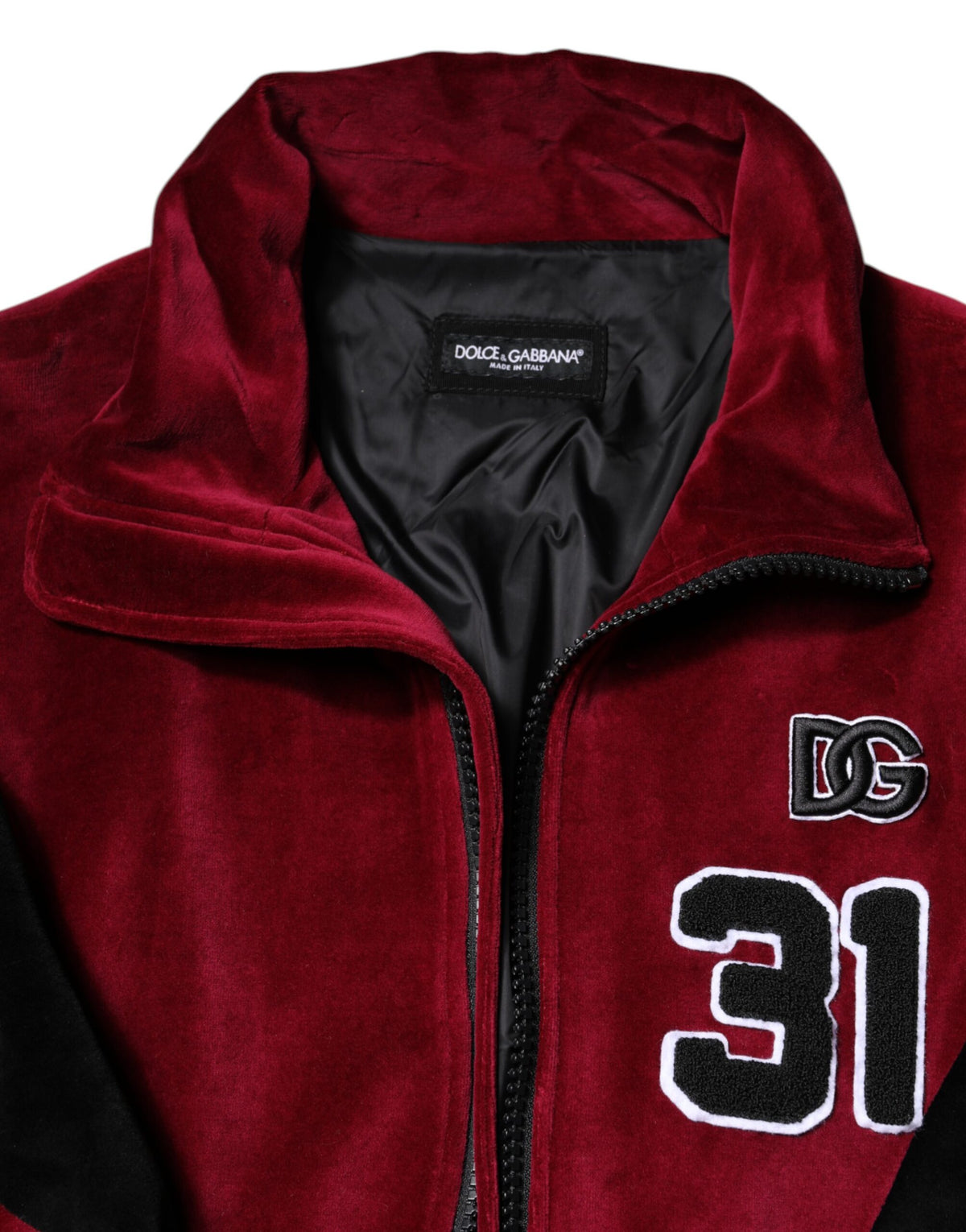 Dolce & Gabbana Red Black Cotton Logo FullZip Bomber Men's Jacket