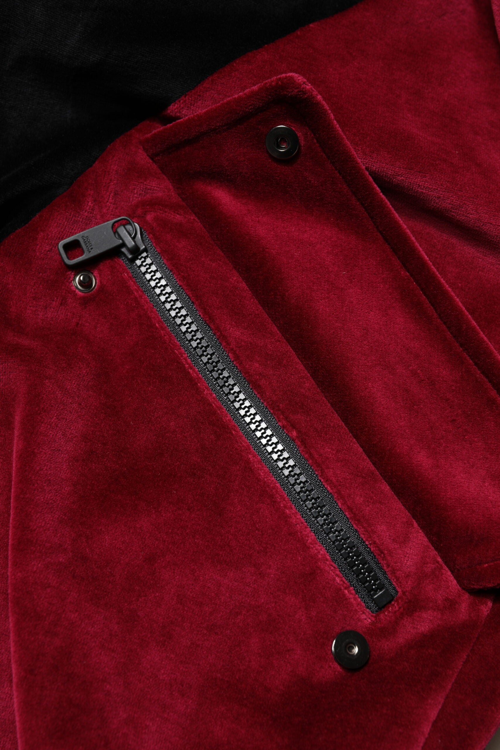 Dolce & Gabbana Red Black Cotton Logo FullZip Bomber Men's Jacket