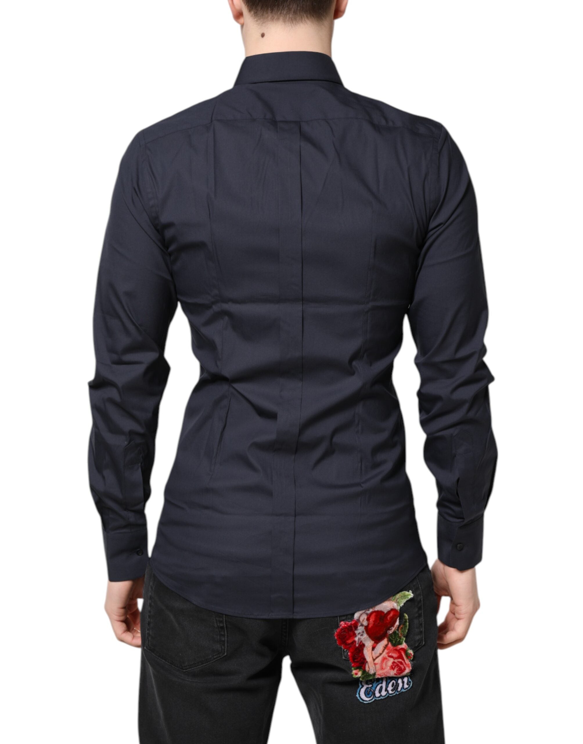 Dolce & Gabbana Dark Blue GOLD Cotton Dress Formal Men's Shirt (Pre-Owned)