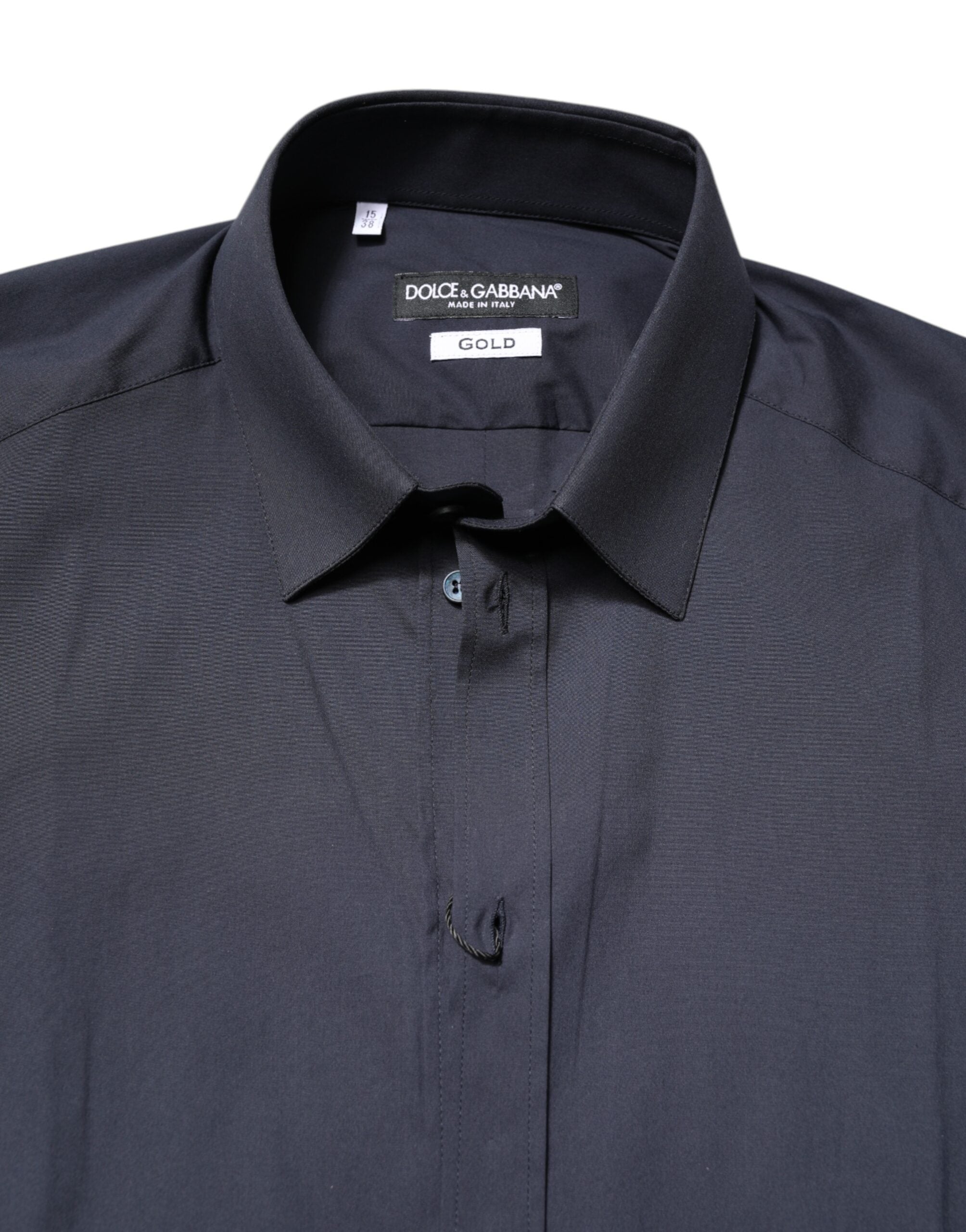 Dolce & Gabbana Dark Blue GOLD Cotton Dress Formal Men's Shirt (Pre-Owned)