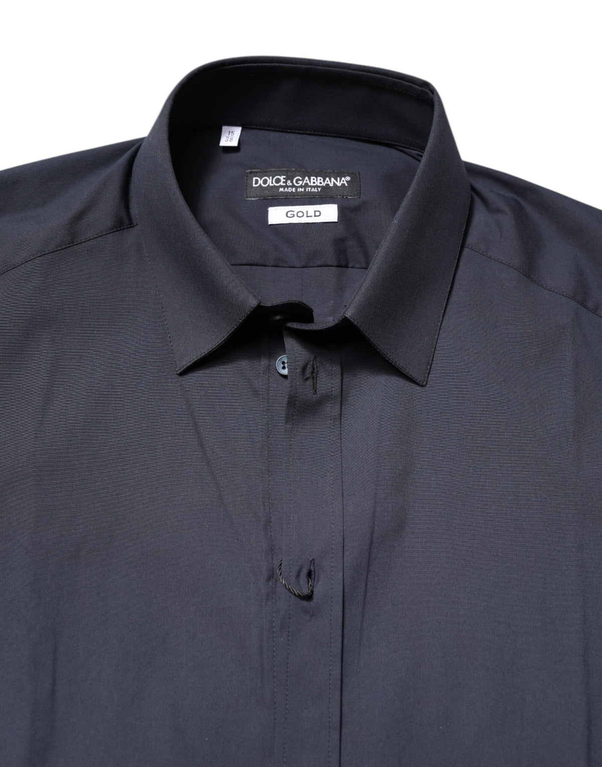 Dolce & Gabbana Dark Blue GOLD Cotton Dress Formal Men's Shirt (Pre-Owned)