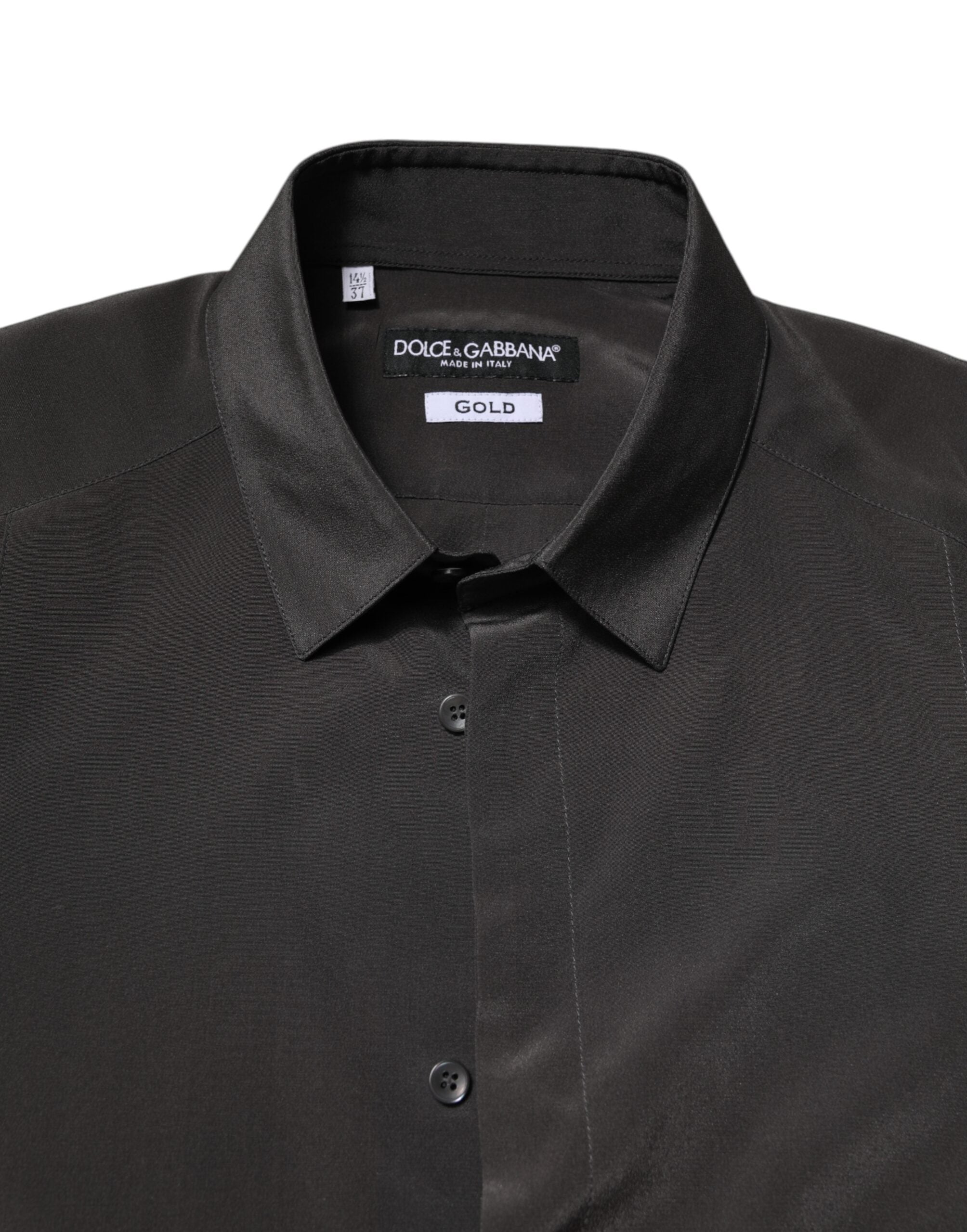 Dolce & Gabbana Dark Gray Silk GOLD Dress Formal Men's Shirt (Pre-Owned)