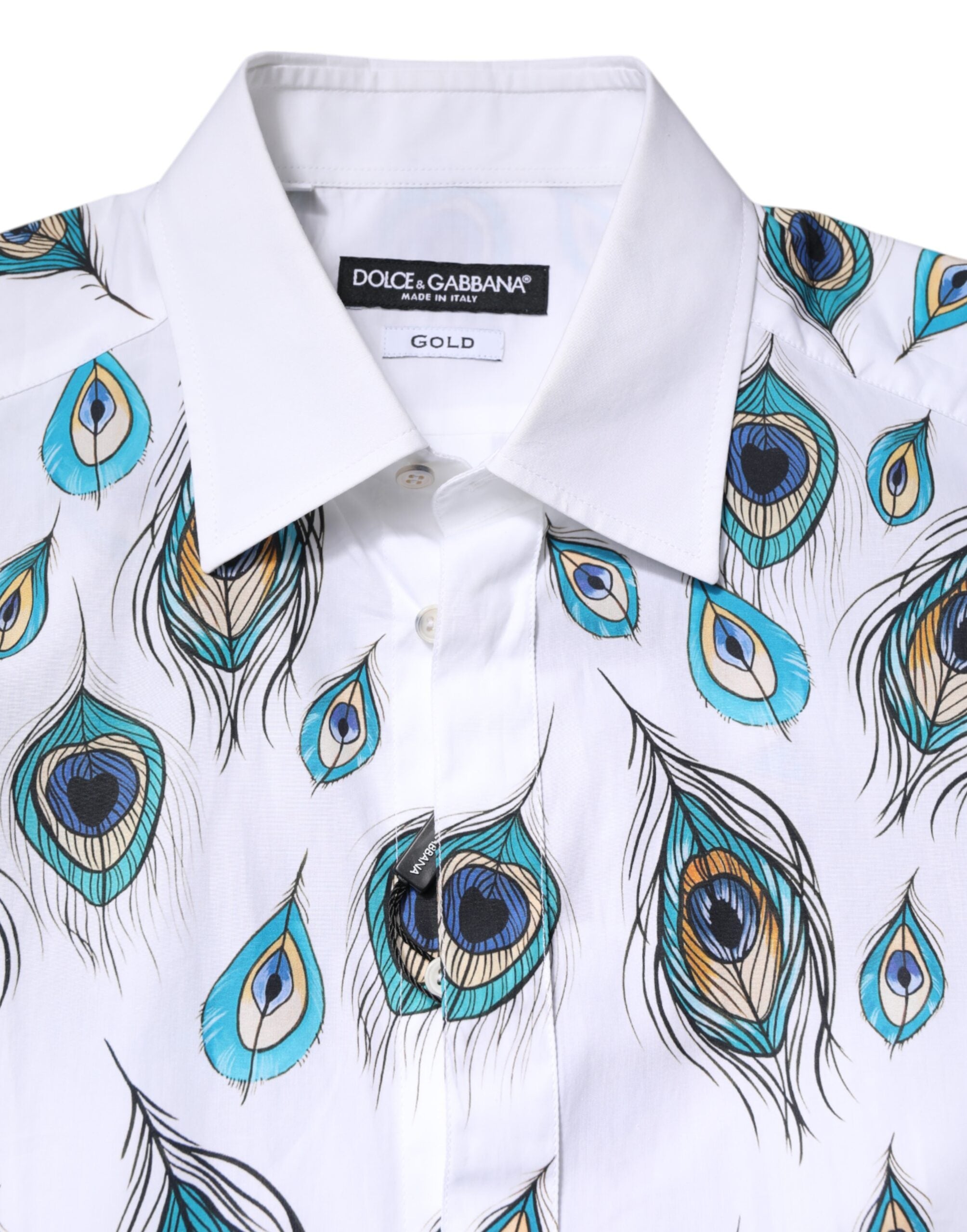 Dolce & Gabbana White Cotton Feather Print GOLD Dress Men's Shirt