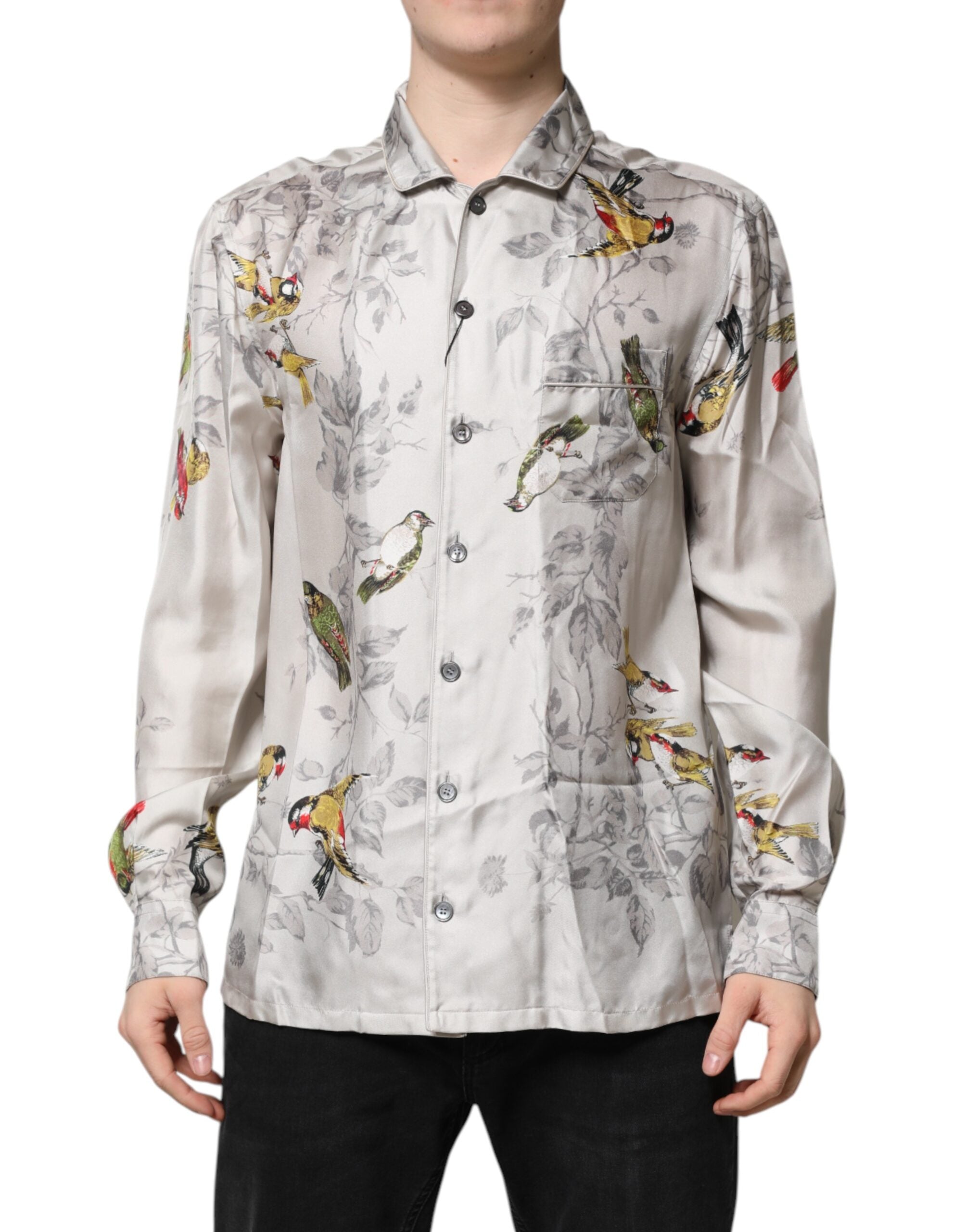 Dolce & Gabbana Multicolor Silk Printed Button Down Men's Shirt
